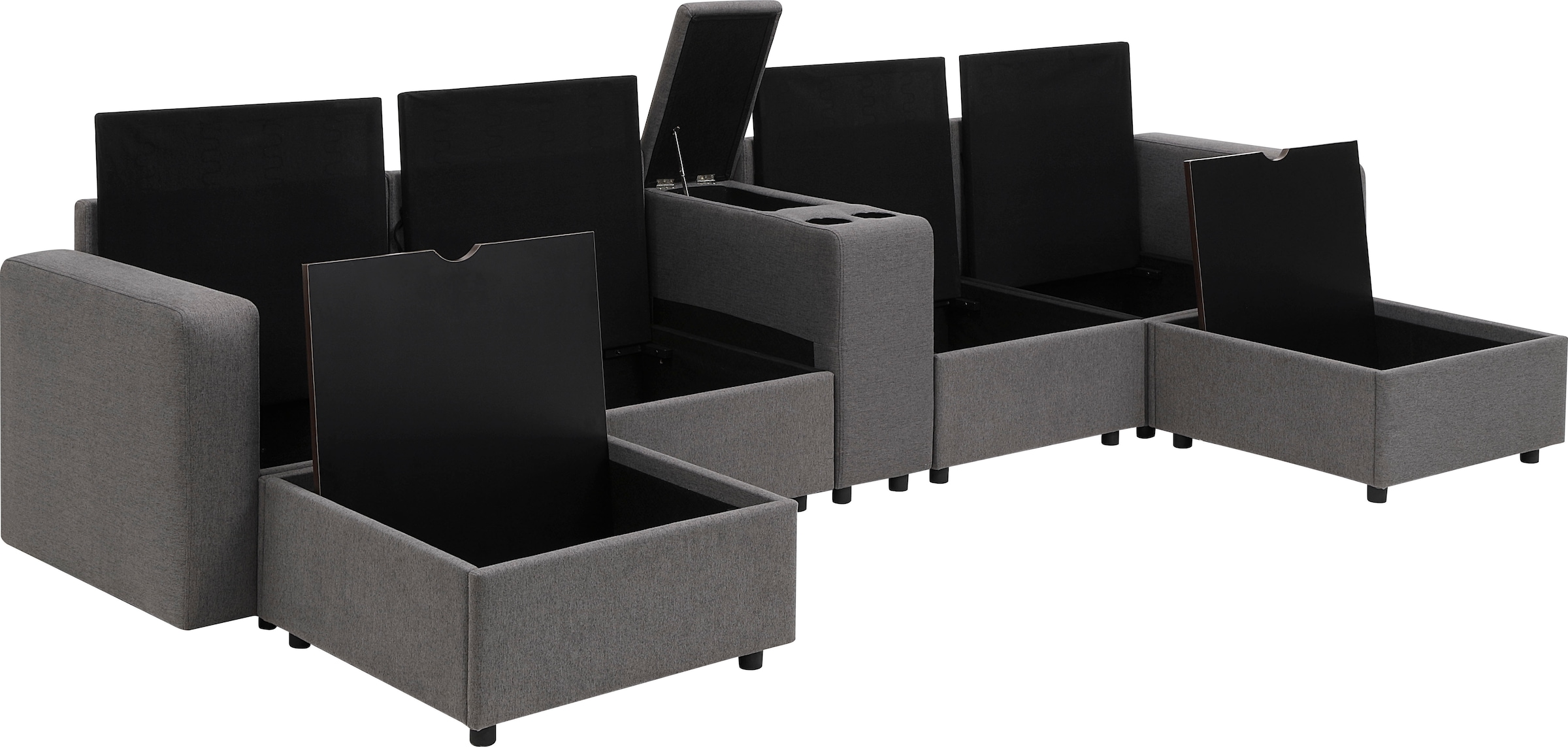 OTTO home Wohnlandschaft »Ulrik, U-Form, Breite: 315cm« mit Stauraum unter den Sitzen, inkl Stauraumkonsole mit Becherhaltern