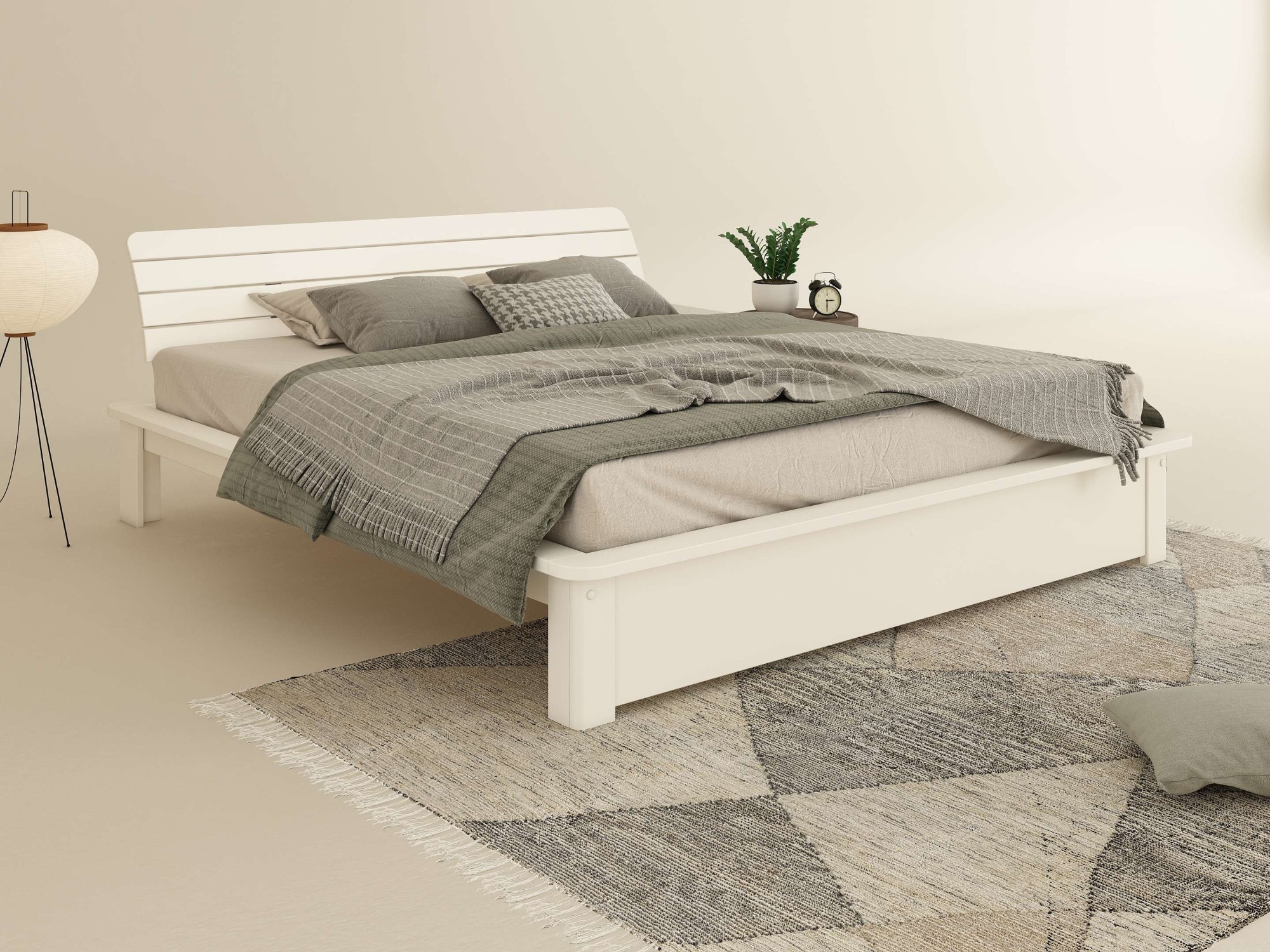 OTTO home Massivholzbett »Antri, Futonbett, ergonomisch geformtes Kopfteil, stilvolles Design« Rahmen zur Ablage von Smartphone, mit Lattenrost, Bettkasten optional