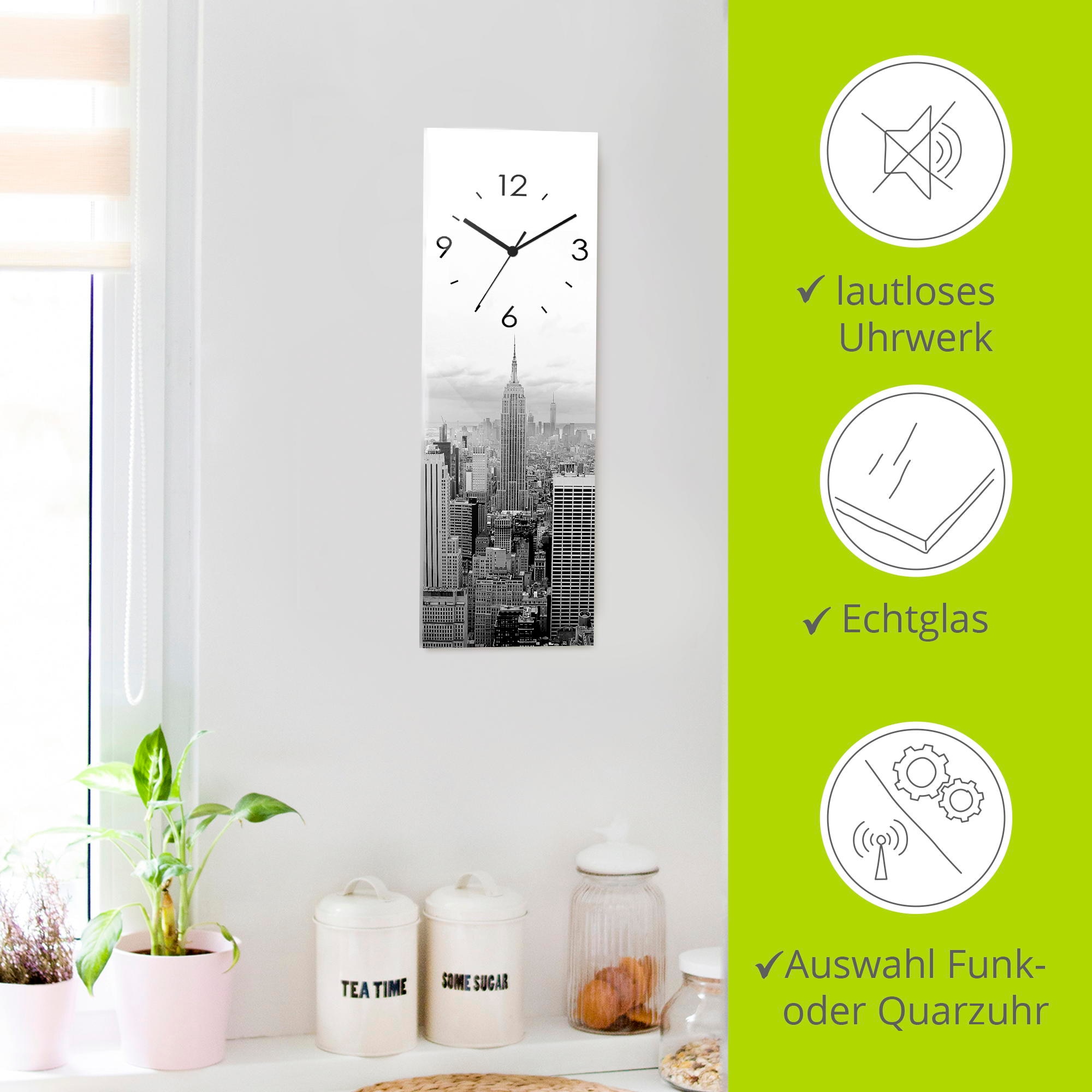 Artland Wanduhr »Skyline Manhattan«, wahlweise mit Quarz- oder Funkuhrwerk, lautlos ohne Tickgeräusche
