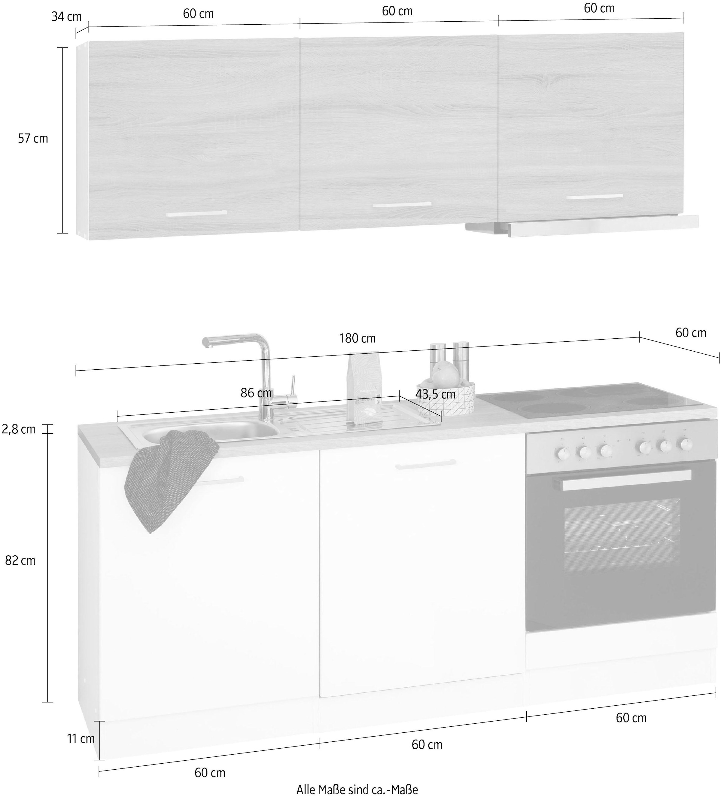 KOCHSTATION Küchenzeile »KS-Visby«, mit E-Geräten, Breite 180 cm, inkl. Geschirrspülmaschine