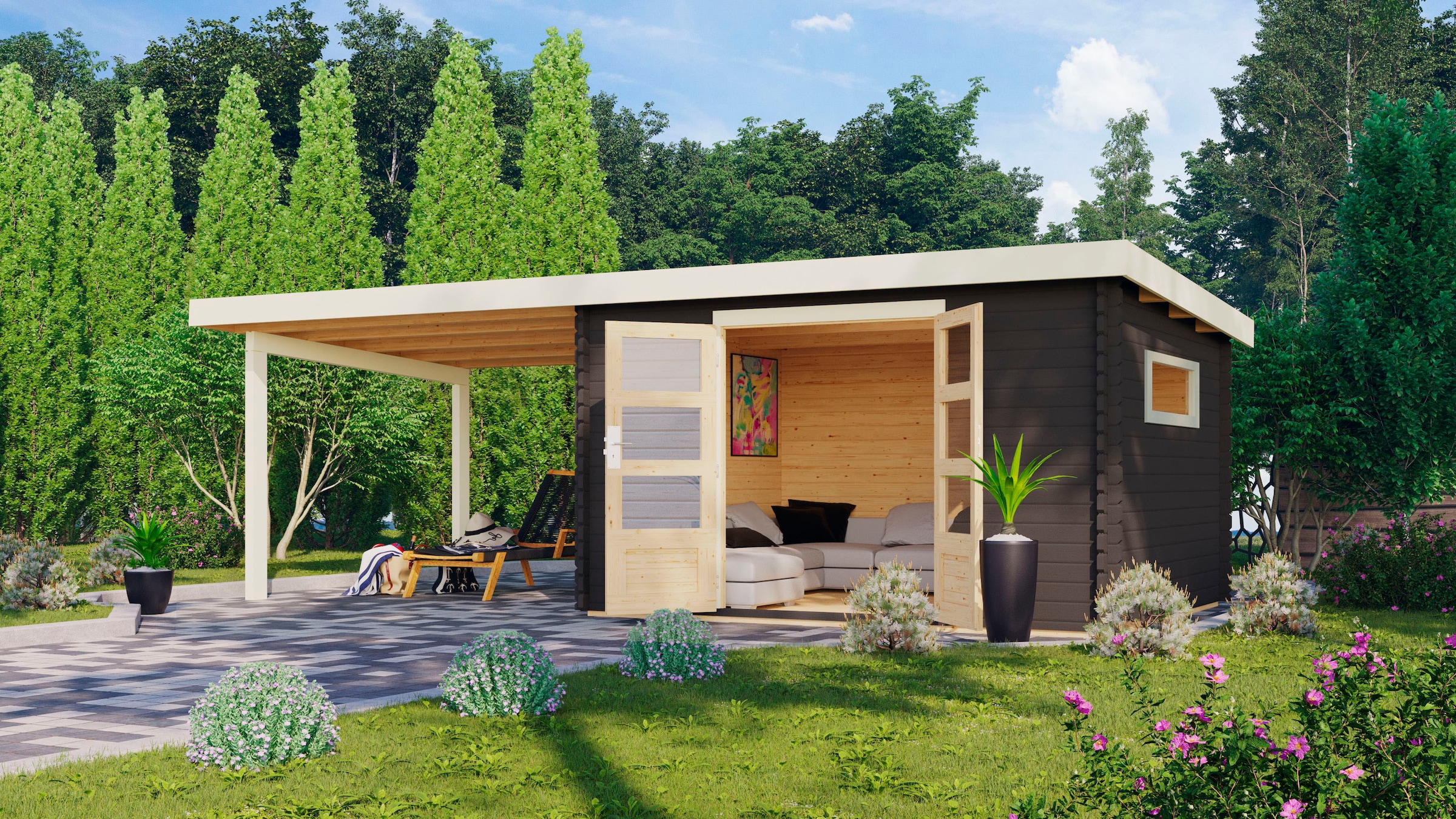Karibu Gartenhaus »Trittau 5«, mit Anbaudach und Fenster