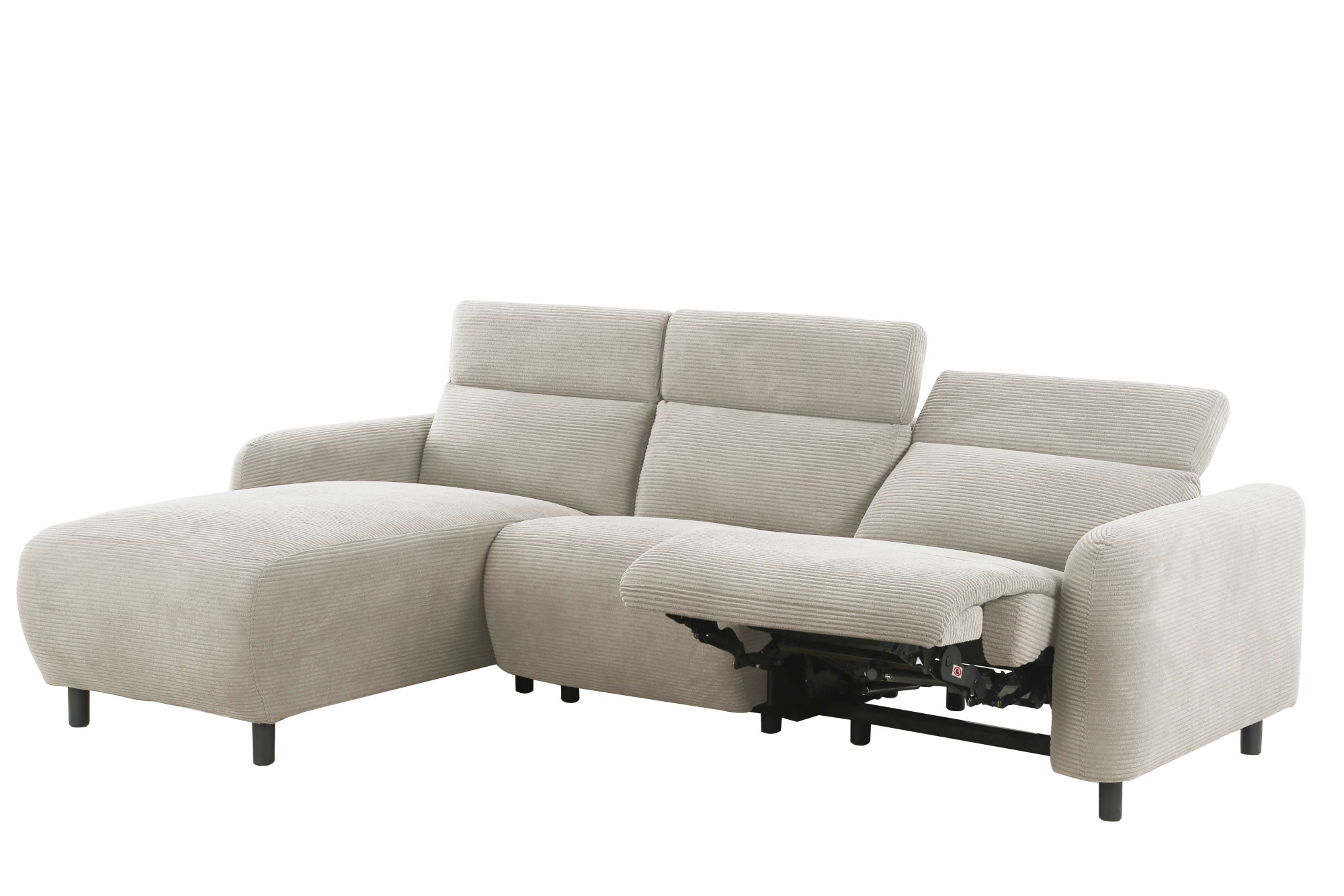 Home affaire Ecksofa »SKAANE in Cord, L-Form, 274 cm, manuelle u. elektrische Relaxfunktion,« rundes Design, Kopfteilverstellung, Federkernpolsterung