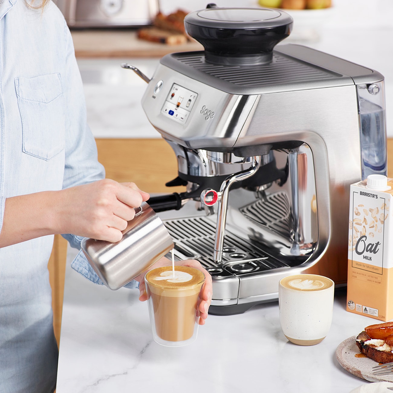 Sage Espressomaschine »Barista Touch Impress SES882BSS, mit Cold Brew und kaltem Espresso«, Barista-Anleitung, Einstellungen für Milchalternativen