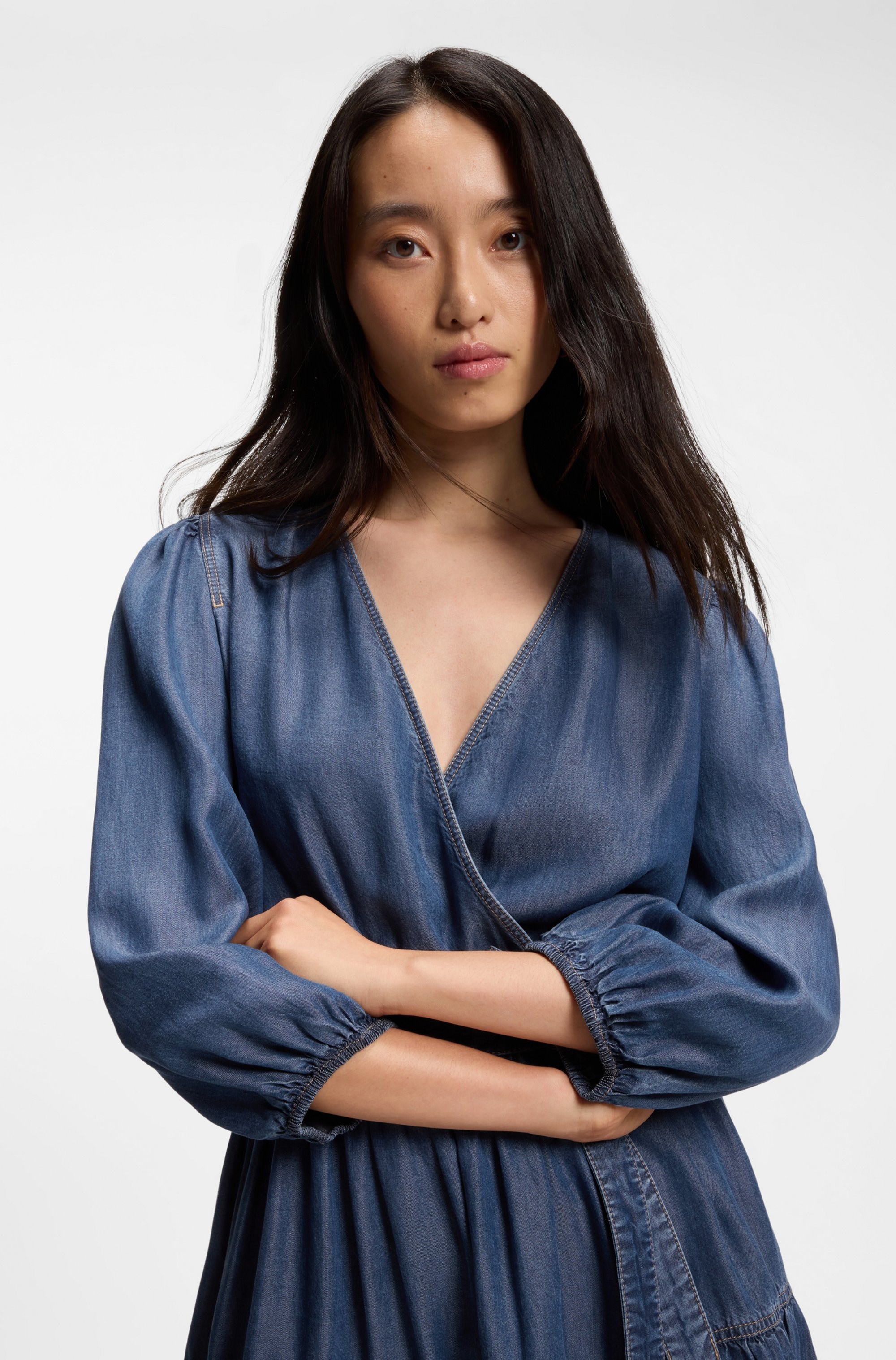 BOSS ORANGE Wickelkleid »Dardy Premium Damenmode« im Denim-Look, Bindegürtel