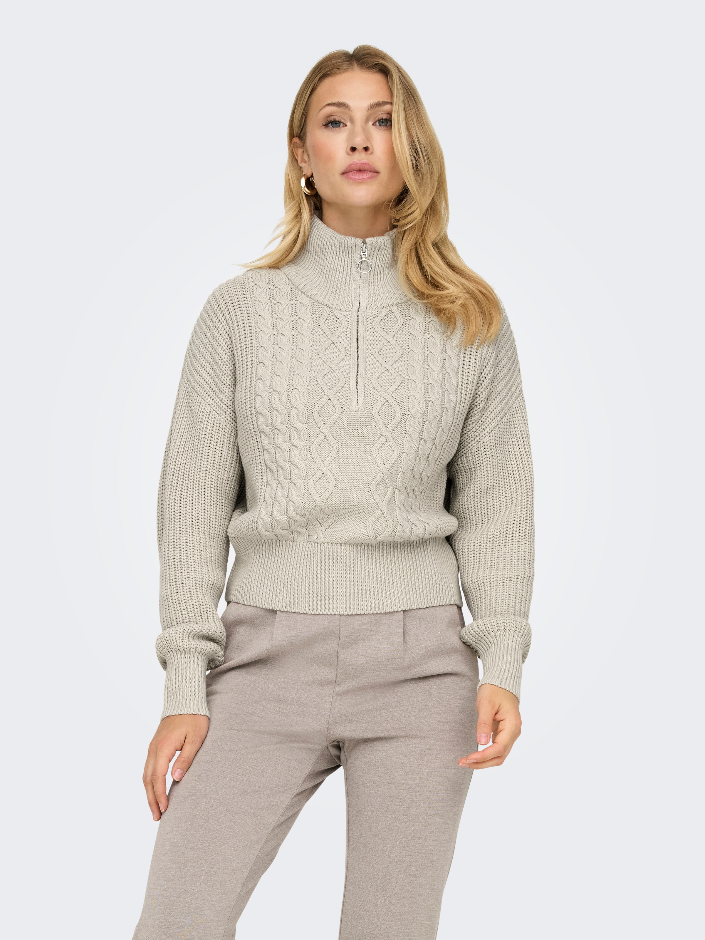 ONLY Stehkragenpullover »ONLDORITTA LS CABLE ZIP HIG NECK KNT«