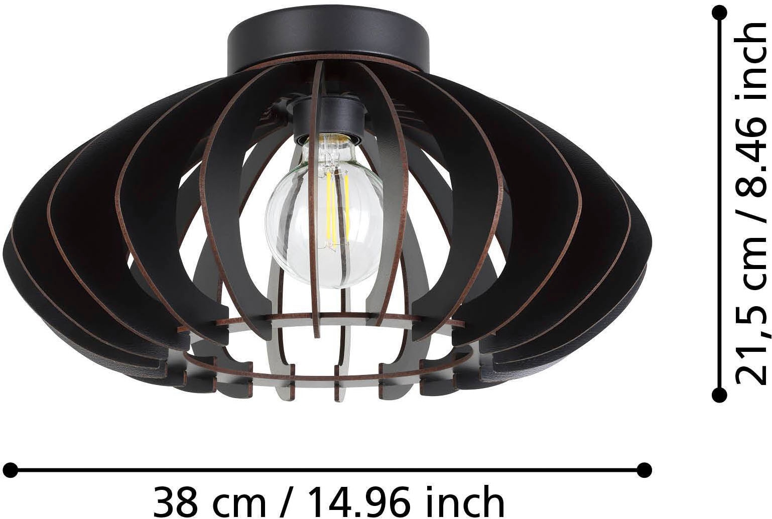 EGLO Deckenleuchte »Cossano 3 Deckenlampe, Vintage, Retro, Japandi, E27, Flurlampe, Lampe« E27 1 Stk. Wand-/Deckenleuchte - H21,5 x Ø38 cm - schwarz - 1X40W exkl.