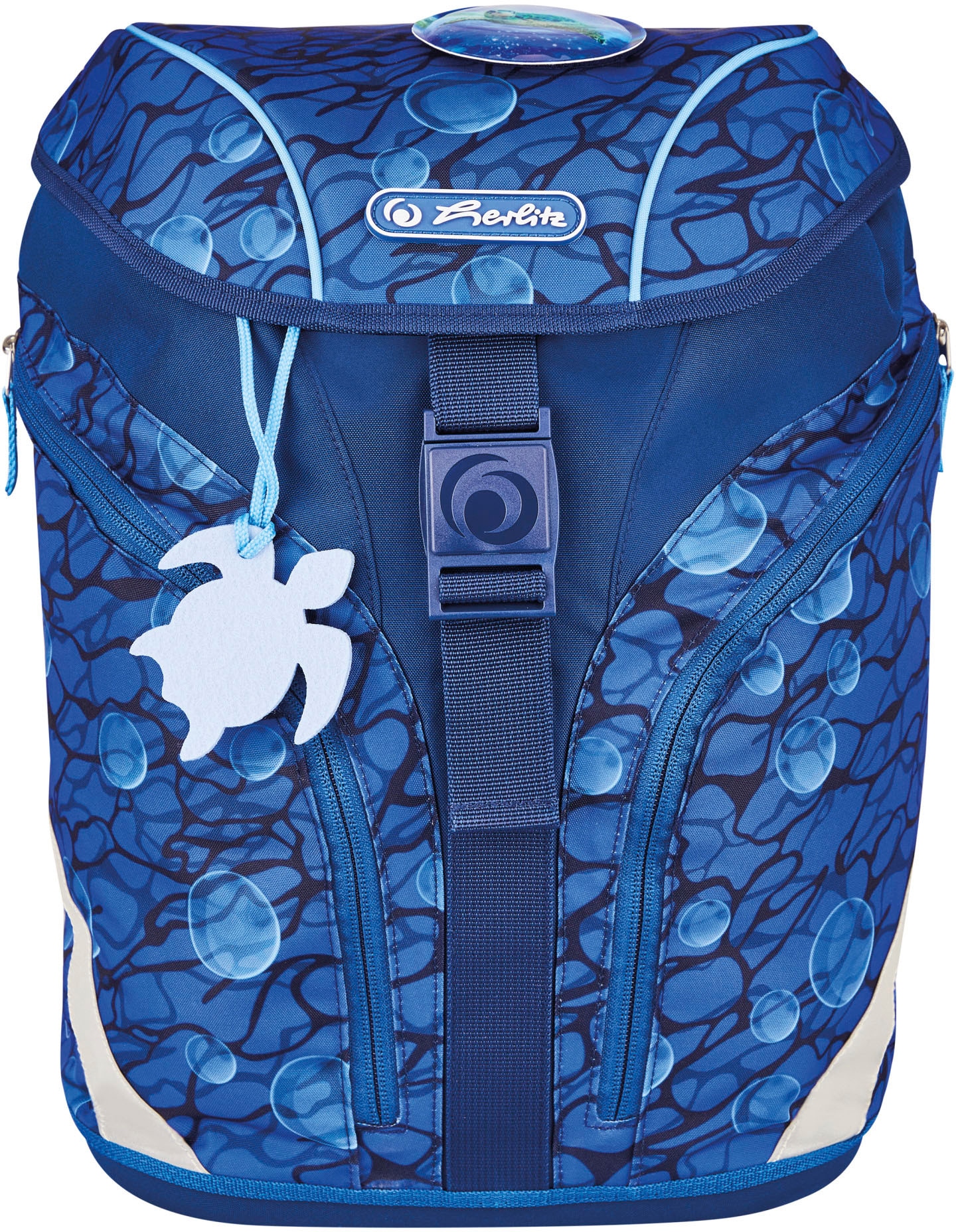 Herlitz Schulrucksack »SoftLight Plus GREENline, Deep Sea«, Reflektoren-Floureszierende Flächen, mit abnehmbarer Applikation und Filzanhänger