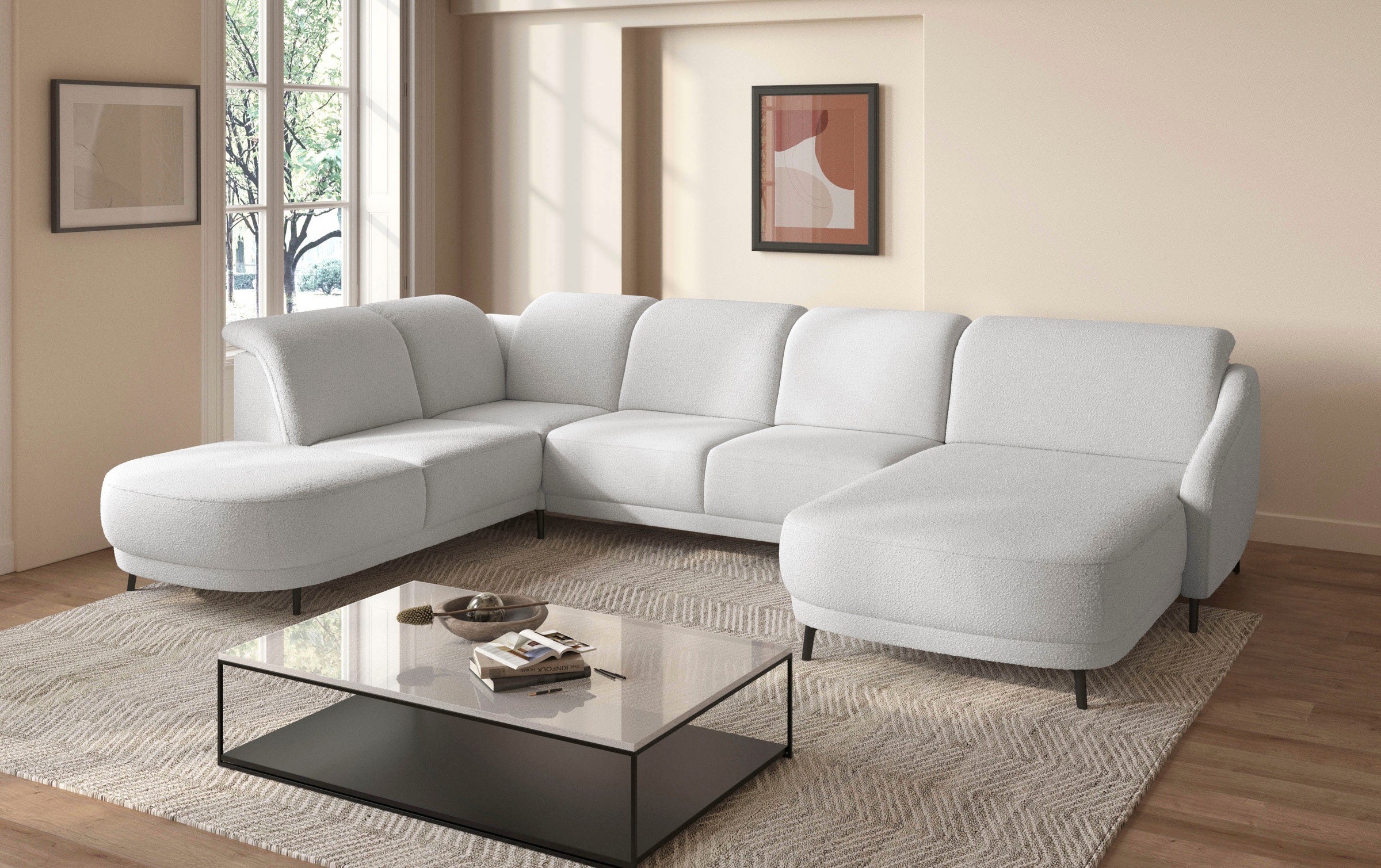 sit&more Wohnlandschaft »Blues U-Form«, inkl. Kopfteilverstellung, wahlweise mit Klapptisch und USB