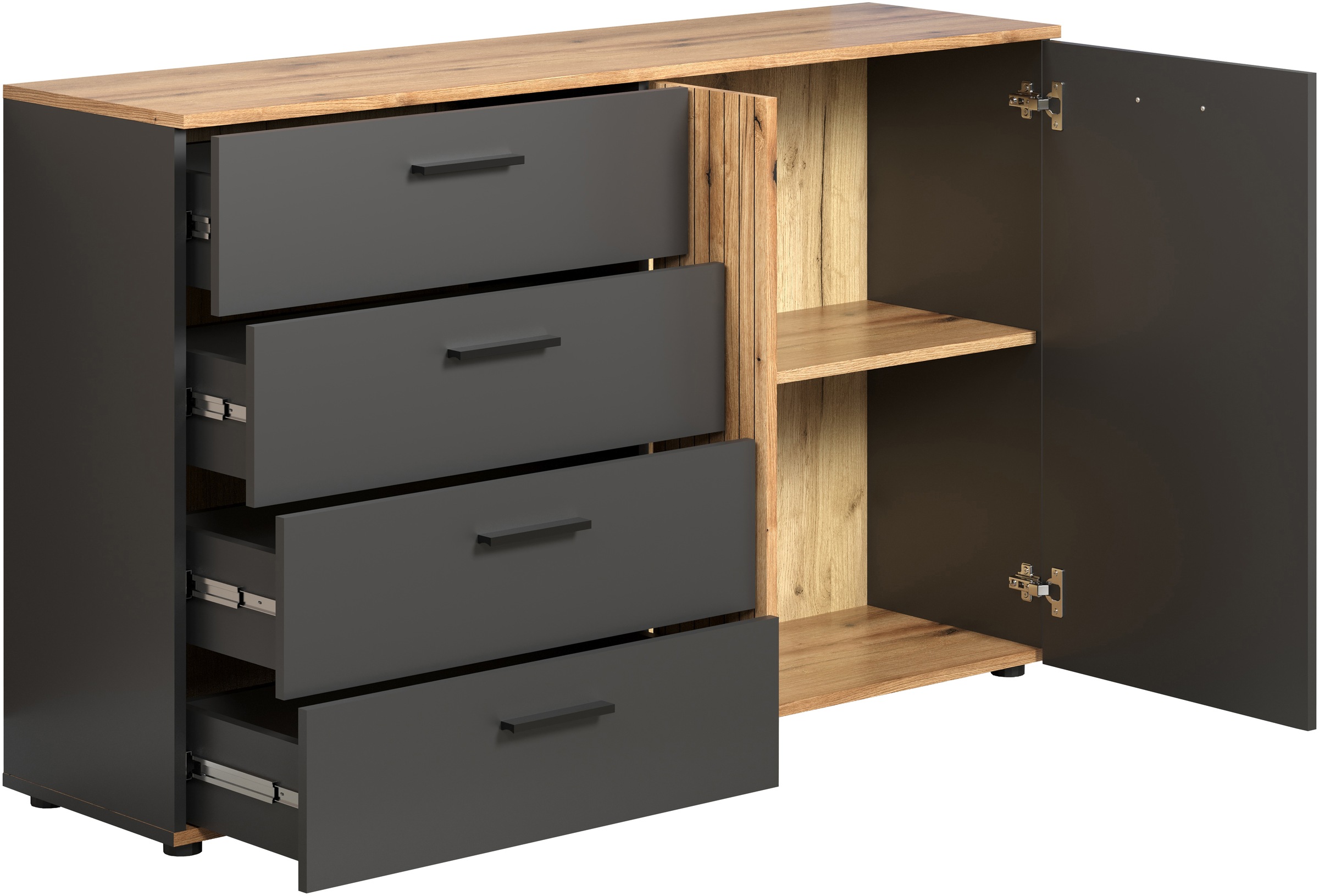 INOSIGN Kommode »Estepona« 1 Stk. tlg. Schubladenschrank in Rillenoptik mit Vollauszug-Funktion