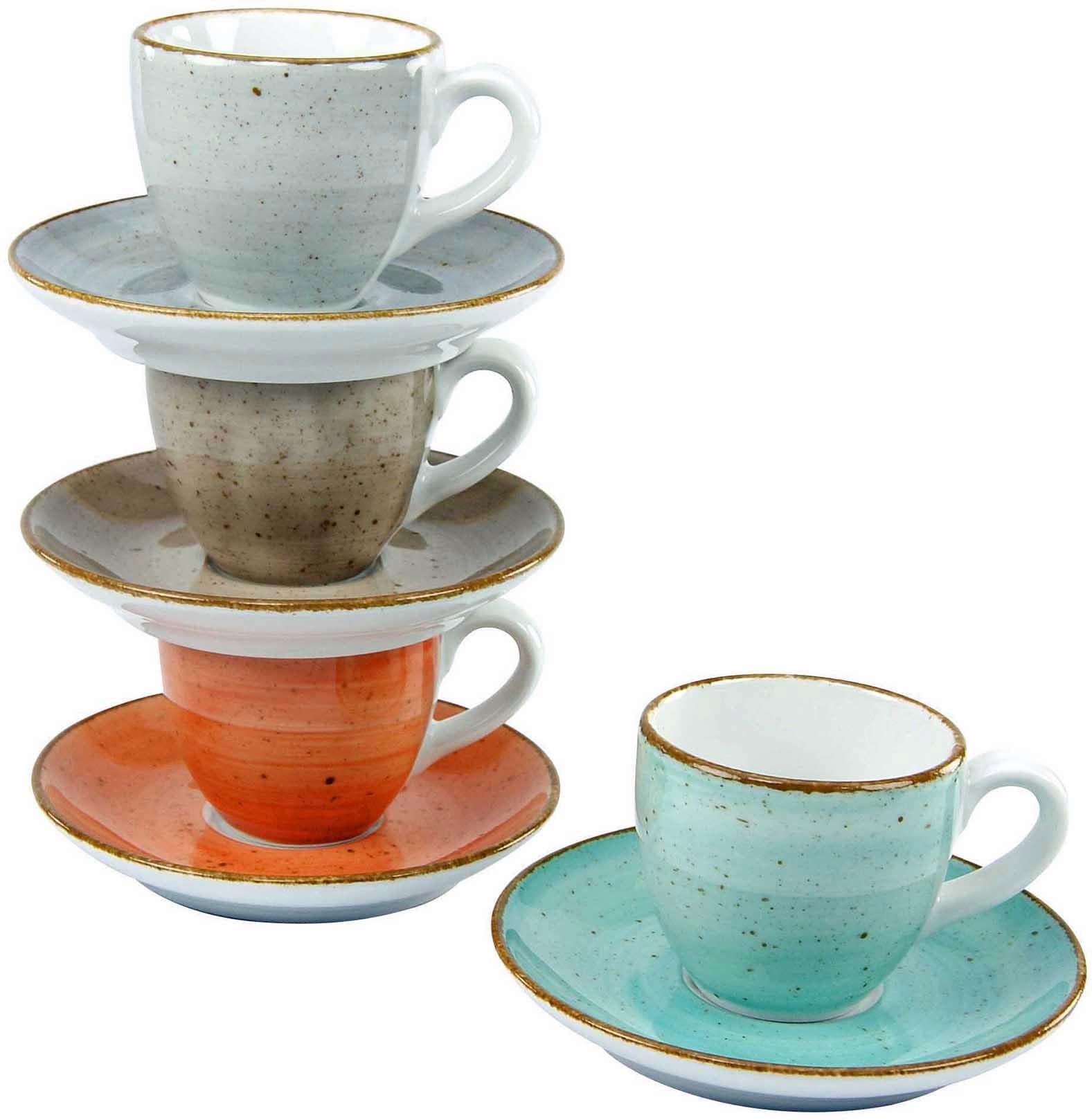 CreaTable Espressotasse »Kaffeetasse VINTAGE NATURE«, (Set, 8 tlg.), Tassen Set, 4 Tassen, 4 Untertassen