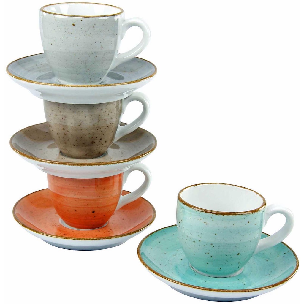 CreaTable Espressotasse »Kaffeetasse VINTAGE NATURE«, (Set, 8 tlg.), Tassen Set, 4 Tassen, 4 Untertassen