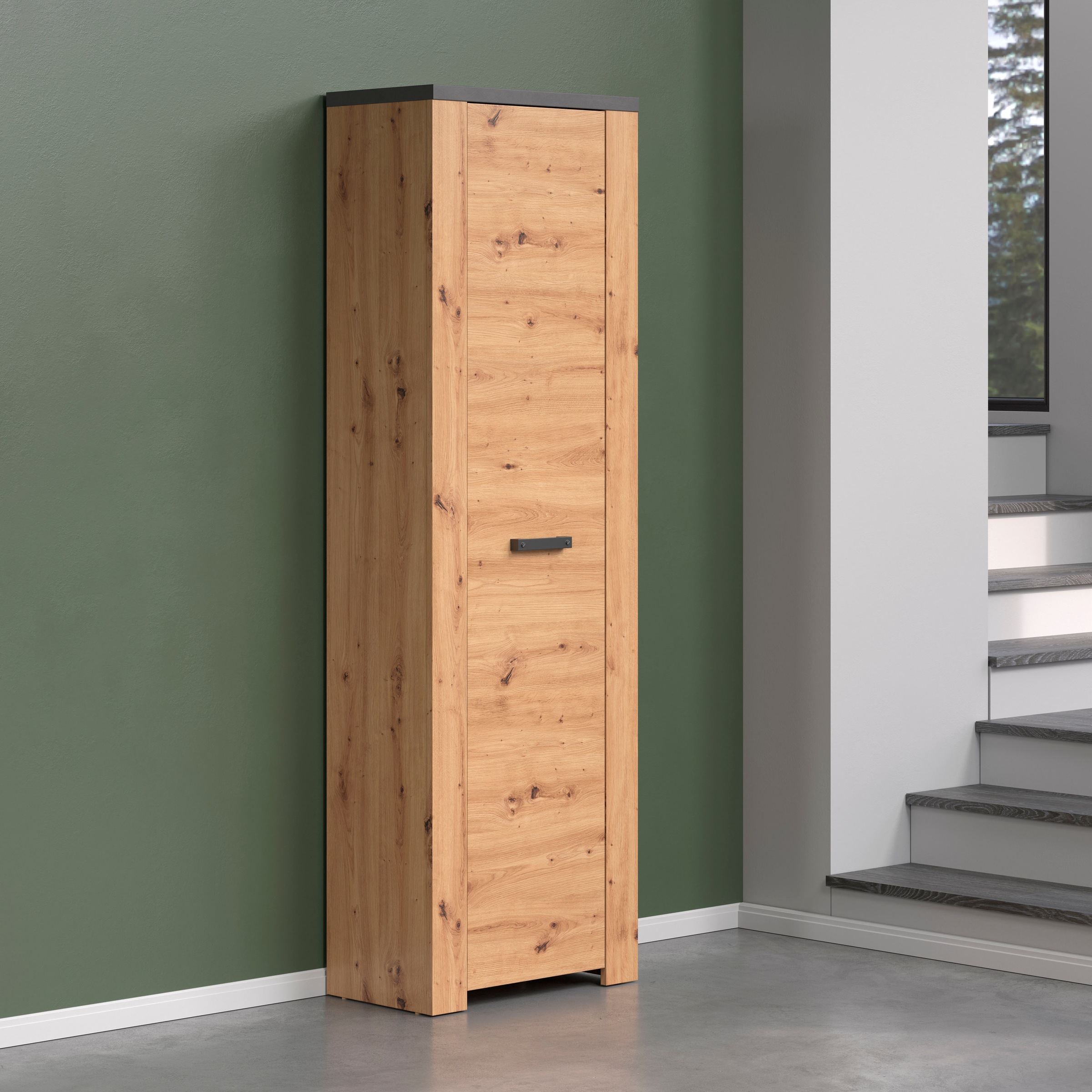 Home affaire Garderobenschrank »Ambres Inkl. ausziehbarer Kleiderstange«, (1 St.), matte Echtholzoptik, ca. 62 cm breit, ausziehbare Kleiderstange