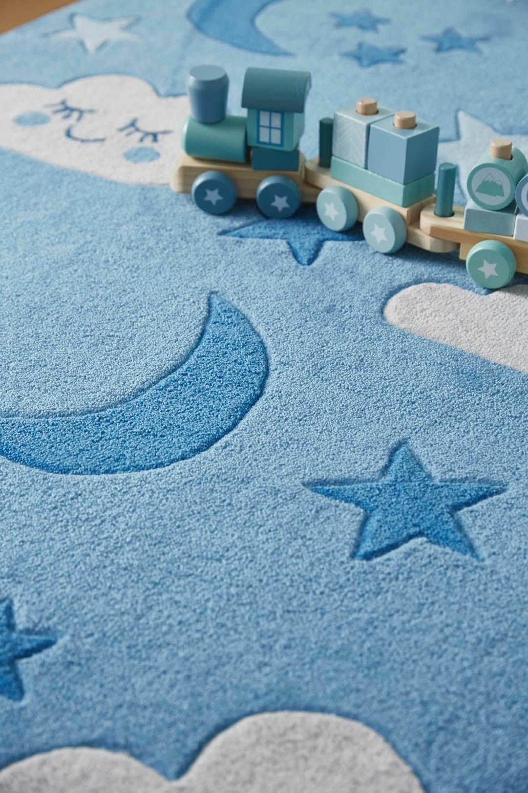 SMART KIDS Kinderteppich »LaLeLu«, rechteckig, Mond Sterne Wolken, Konturenschnitt