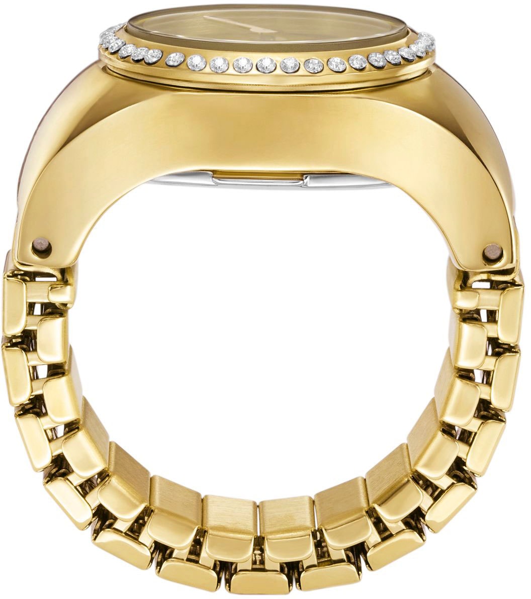 Fossil Uhrenring »WATCH RING«, Quarzuhr, Damenuhr, Edelstahl, Glassteine, Flexband, Zugband