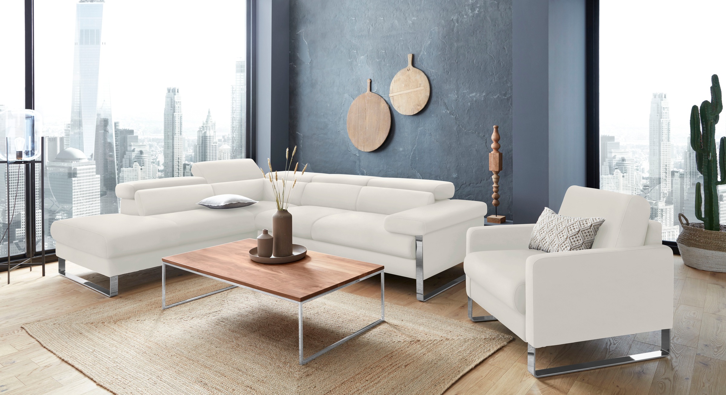 W.SCHILLIG Ecksofa »finn, toller Sitzkomfort, L-Form, hochwertige Verarbeitungsdetails«, German Design Award 2016, Fußgestell Chrom glänzend, Breite 281 cm