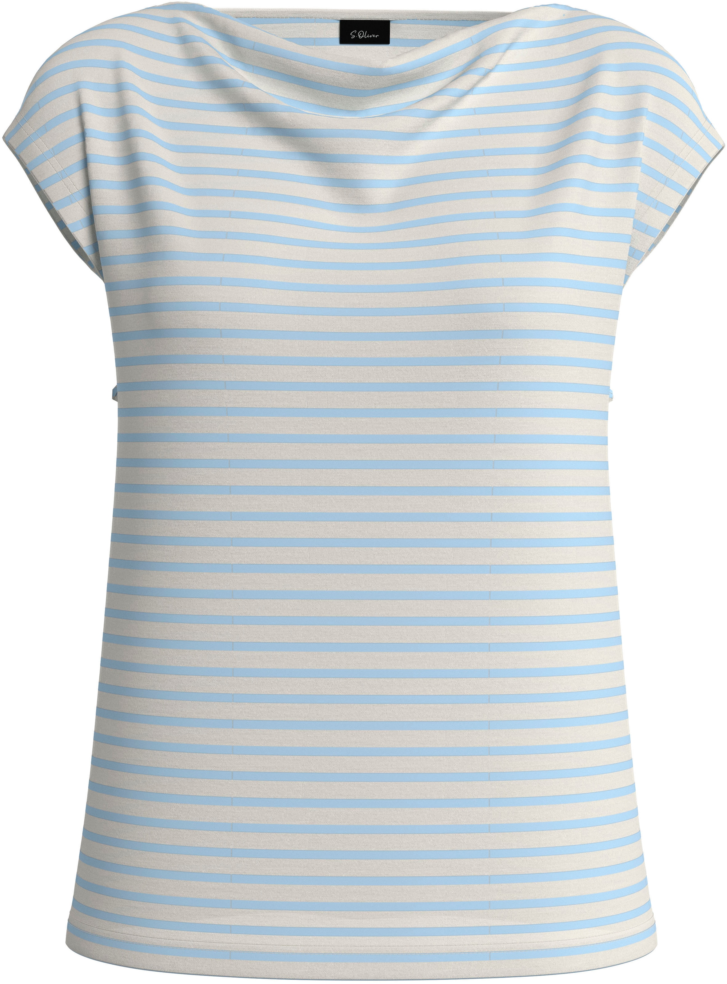 s.Oliver BLACK LABEL T-Shirt mit Wasserfallausschnitt und Streifen-Design