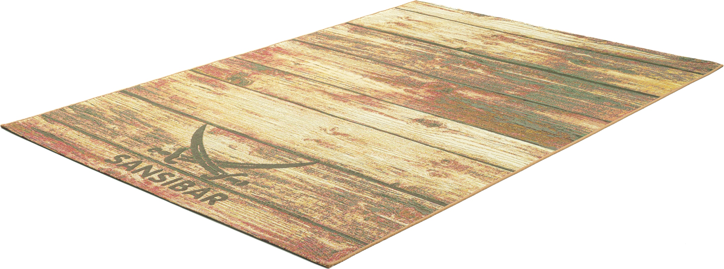 Sansibar Teppich »Rantum Beach SA-029« rechteckig 5 mm Höhe Flachgewebe, modernes Design, Motiv Holzdielen, In- & Outdoor geeignet