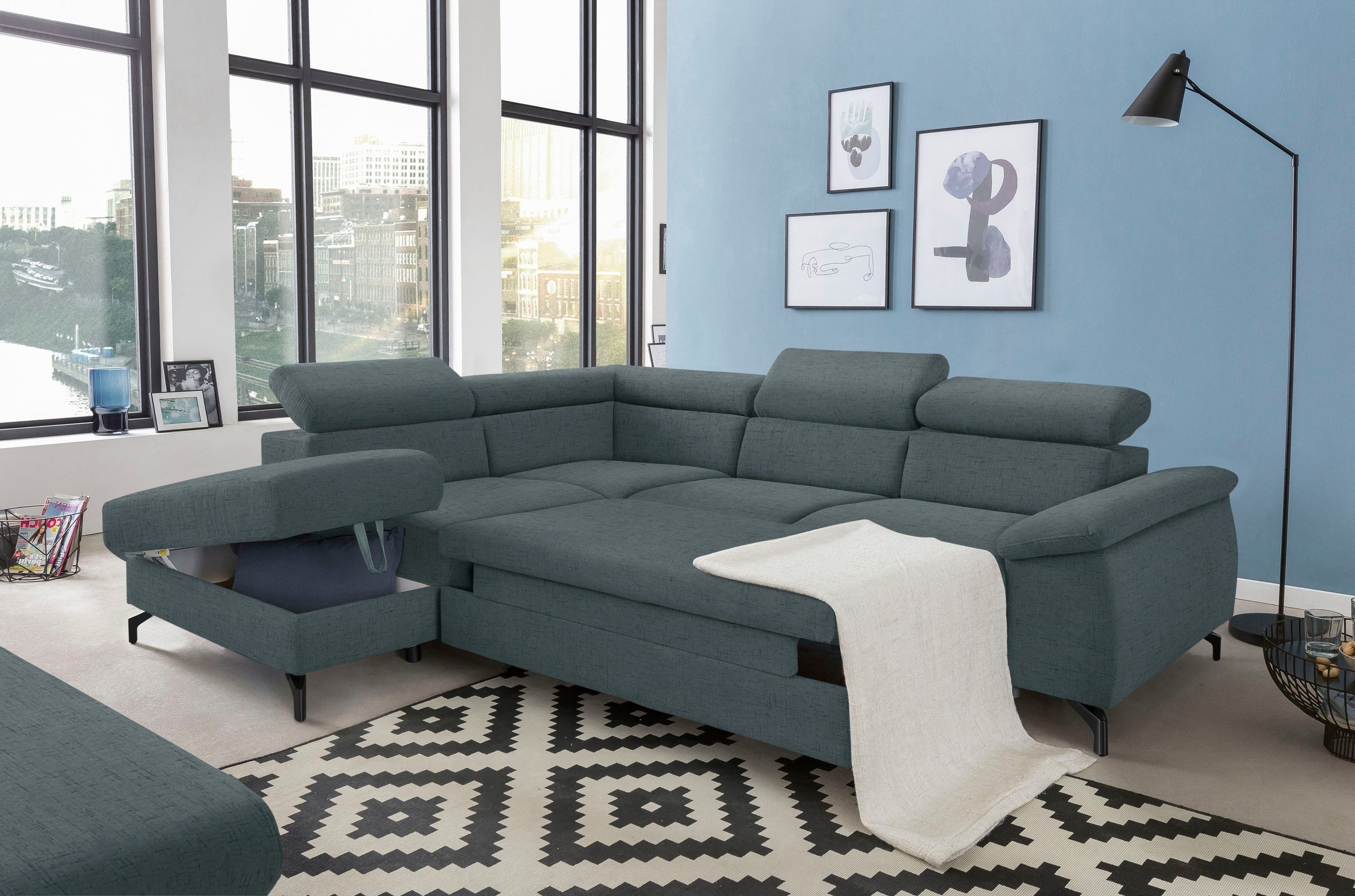 COTTA Polstergarnitur »Komaris«, (Set), Set: bestehend aus Ecksofa und Hocker, frei im Raum stellbar