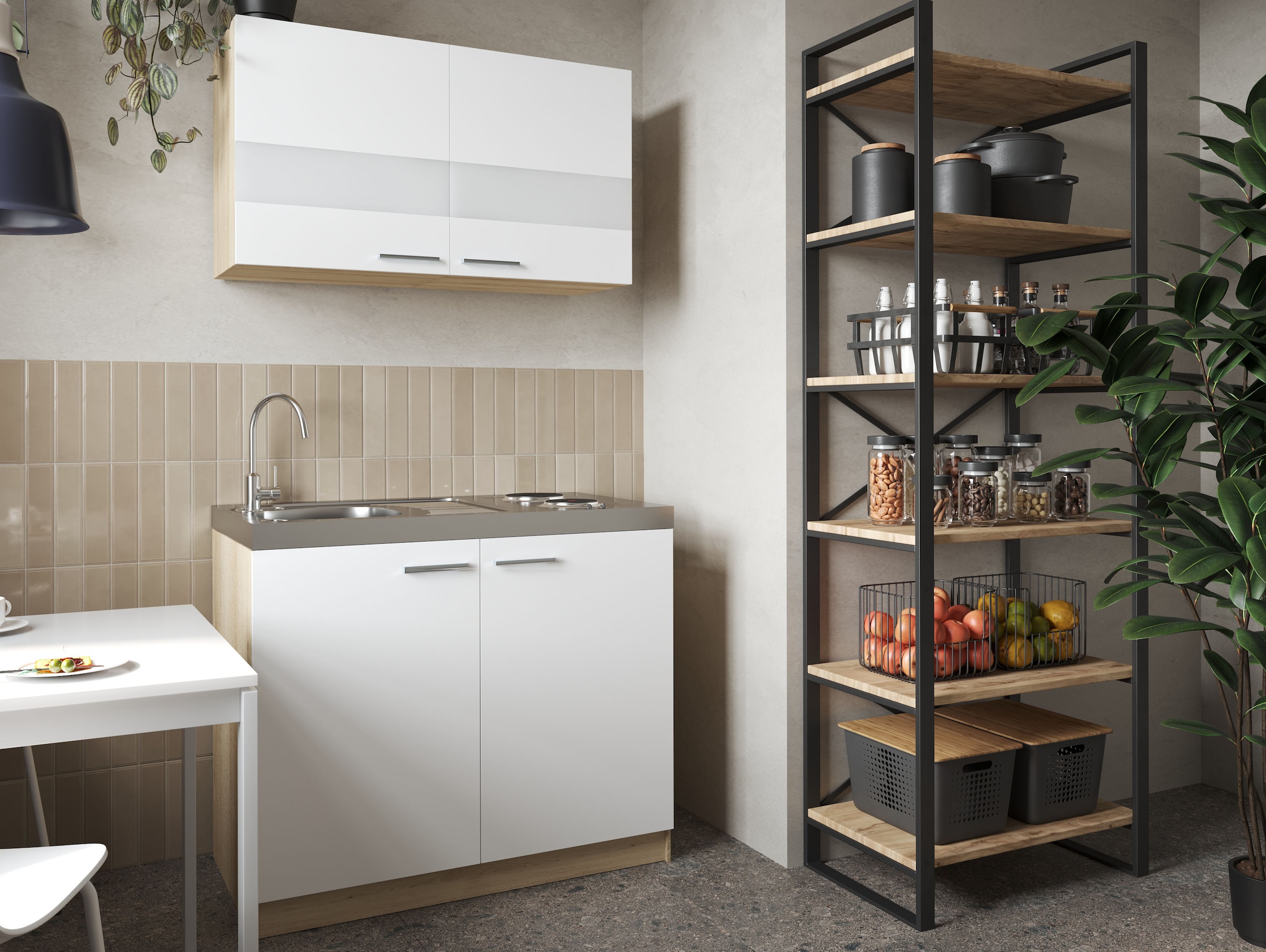RESPEKTA Pantryküche »Merle« Breite 100 cm, Soft-Close, Spülenabdeckung mit Edelstahlkochmulde
