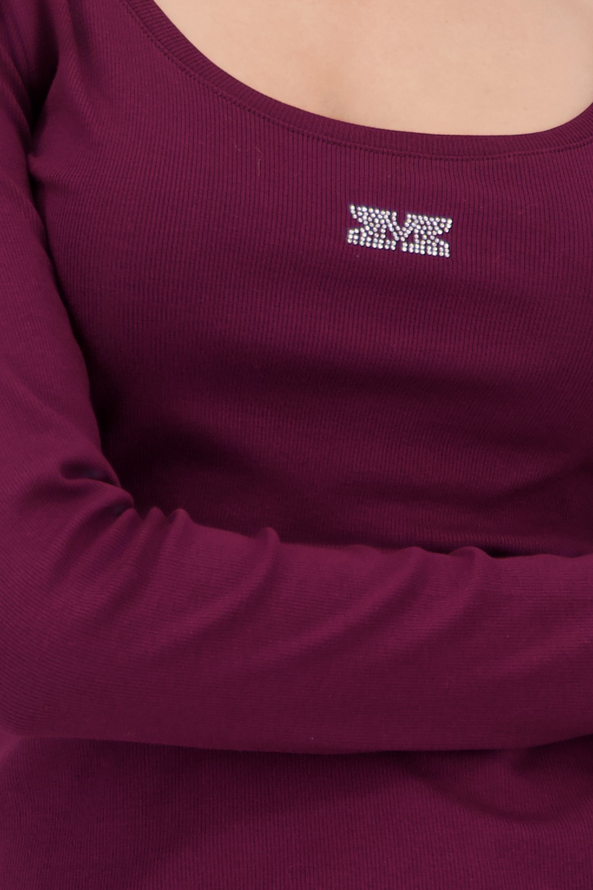 Monari Langarmshirt »Shirt Rippe Schmuck« Mit weitem Rundhalsausschnitt