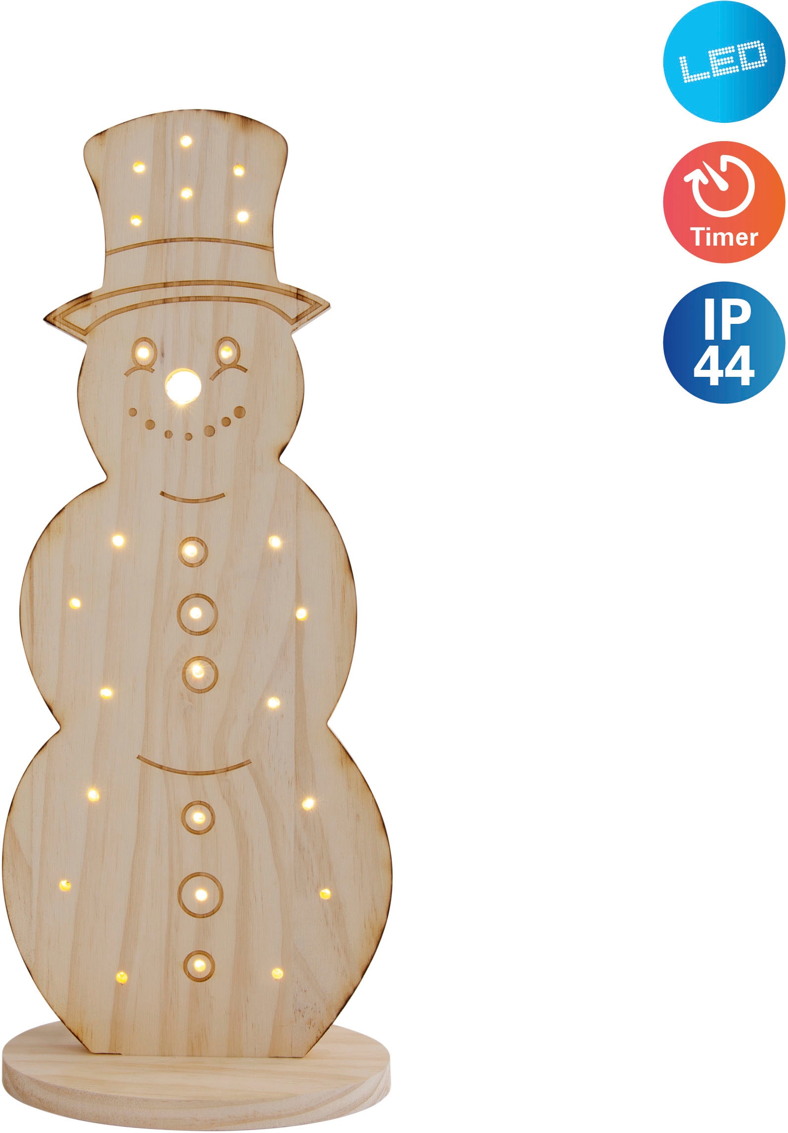 näve LED Dekoobjekt »Snowy, Weihnachtsdeko aus Holz«, Schneemann aus Holz, Höhe ca. 50 cm, Batteriebetrieb