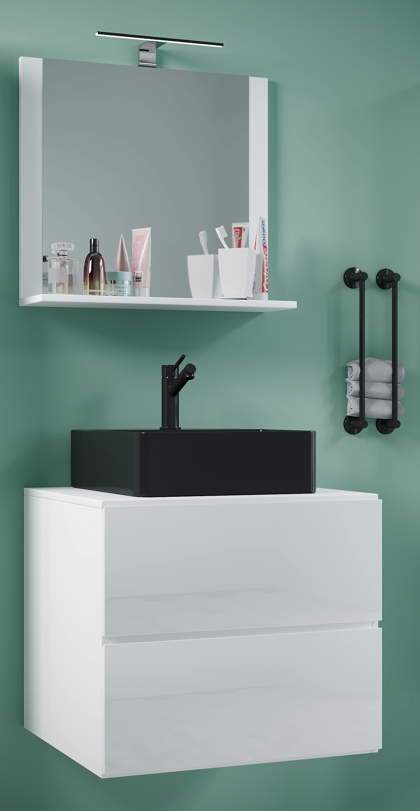 VCM Waschbeckenunterschrank »VCM 3-tlg. Waschplatz Waschtisch Badmöbel Set Waschbecken Lendas BL Breite 60 cm M Schublade«, (3 St.)