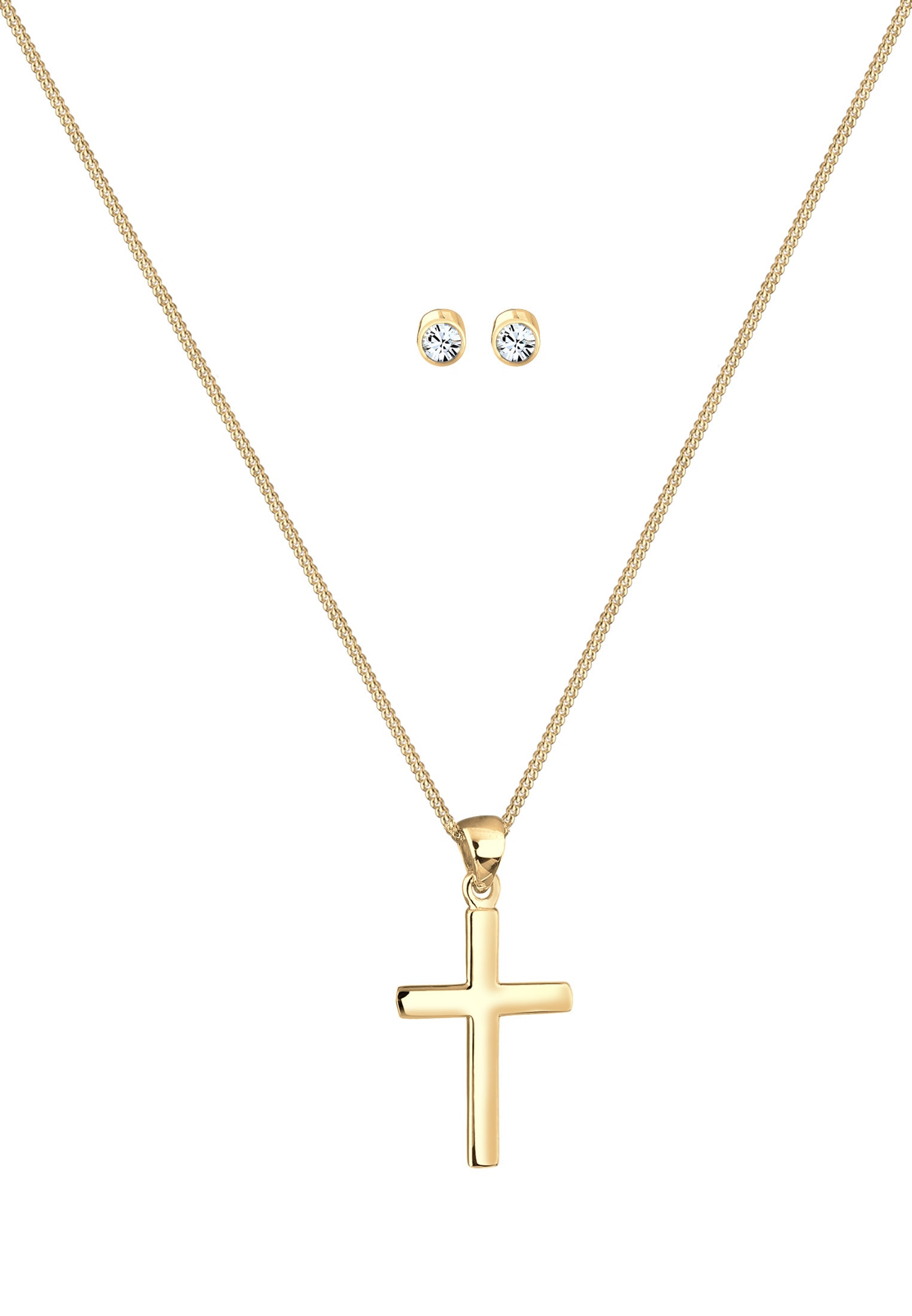 Elli Ohrring und Ketten Set »Schmuckset Kette Kreuz und Stecker mit Kristalle 925 Sterling Silber«