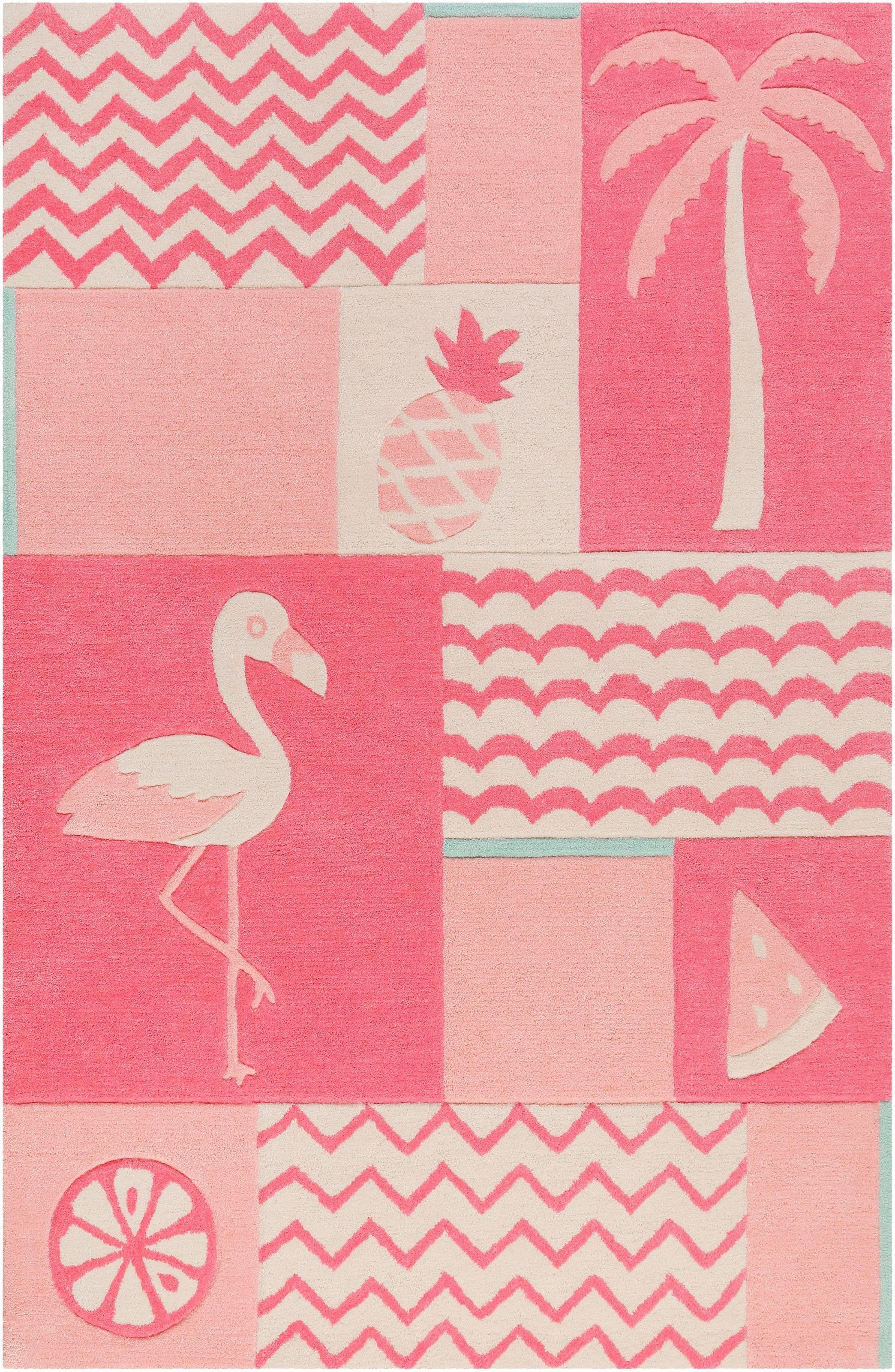 SMART KIDS Kinderteppich »Fruity Flamingo«, rechteckig, 9 mm Höhe, Flamingos Palmen, Konturenschnitt