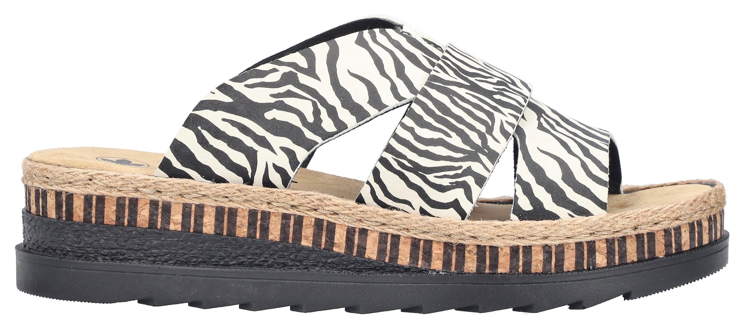 Rieker Pantolette  Keilabsatz, Sommerschuh, Schlappen mit Juteumrahmung