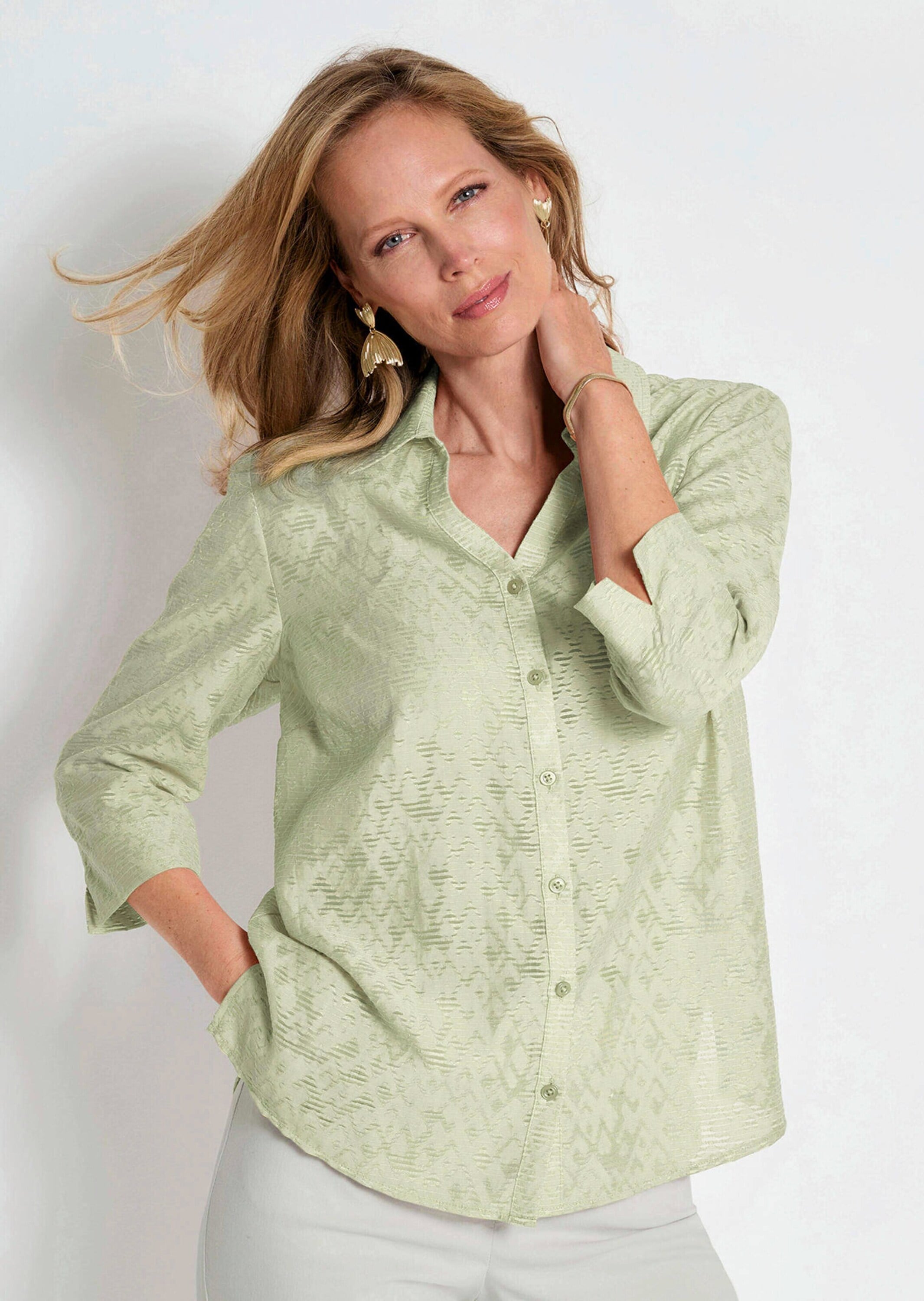 GOLDNER Hemdbluse »Viskosebluse mit filigranem Muster« Ausbrenner zweifarbig