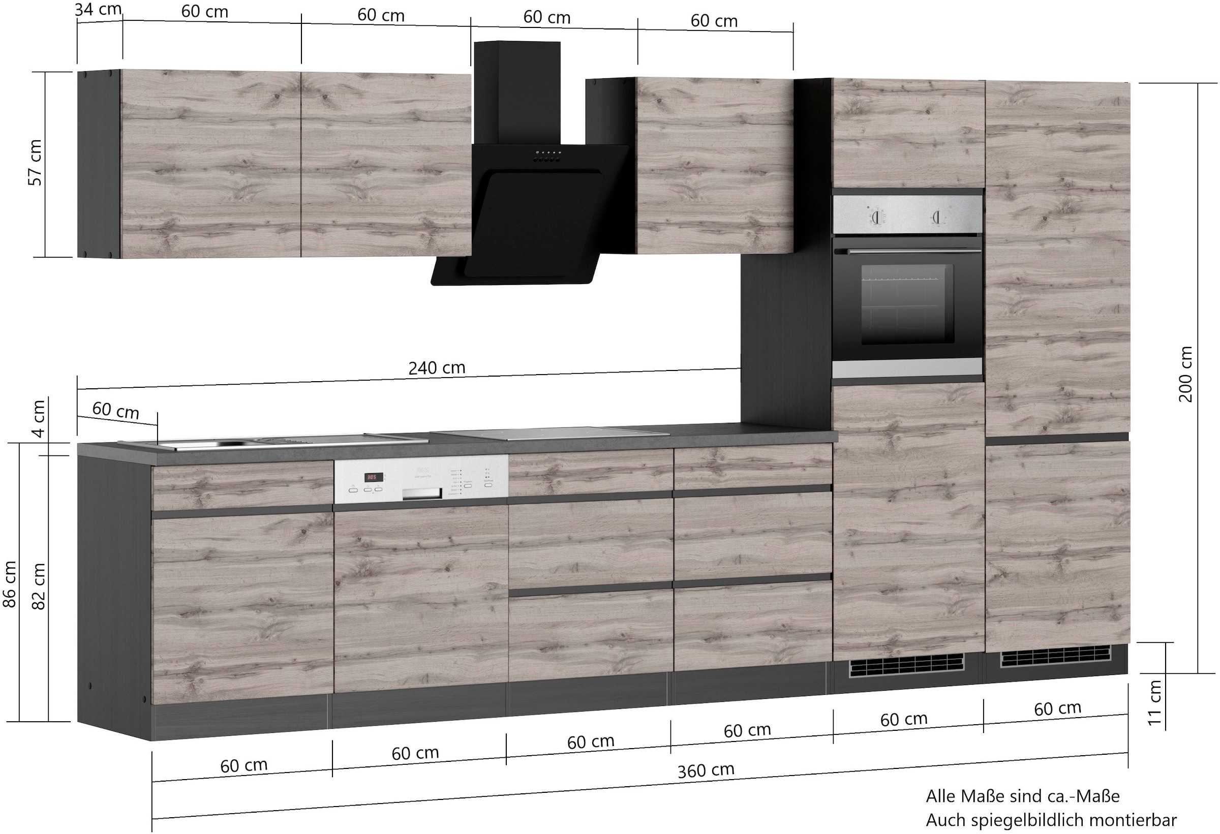 KOCHSTATION Küchenzeile »KS-Riesa« Stellbreite 360 cm, ohne E-Geräte