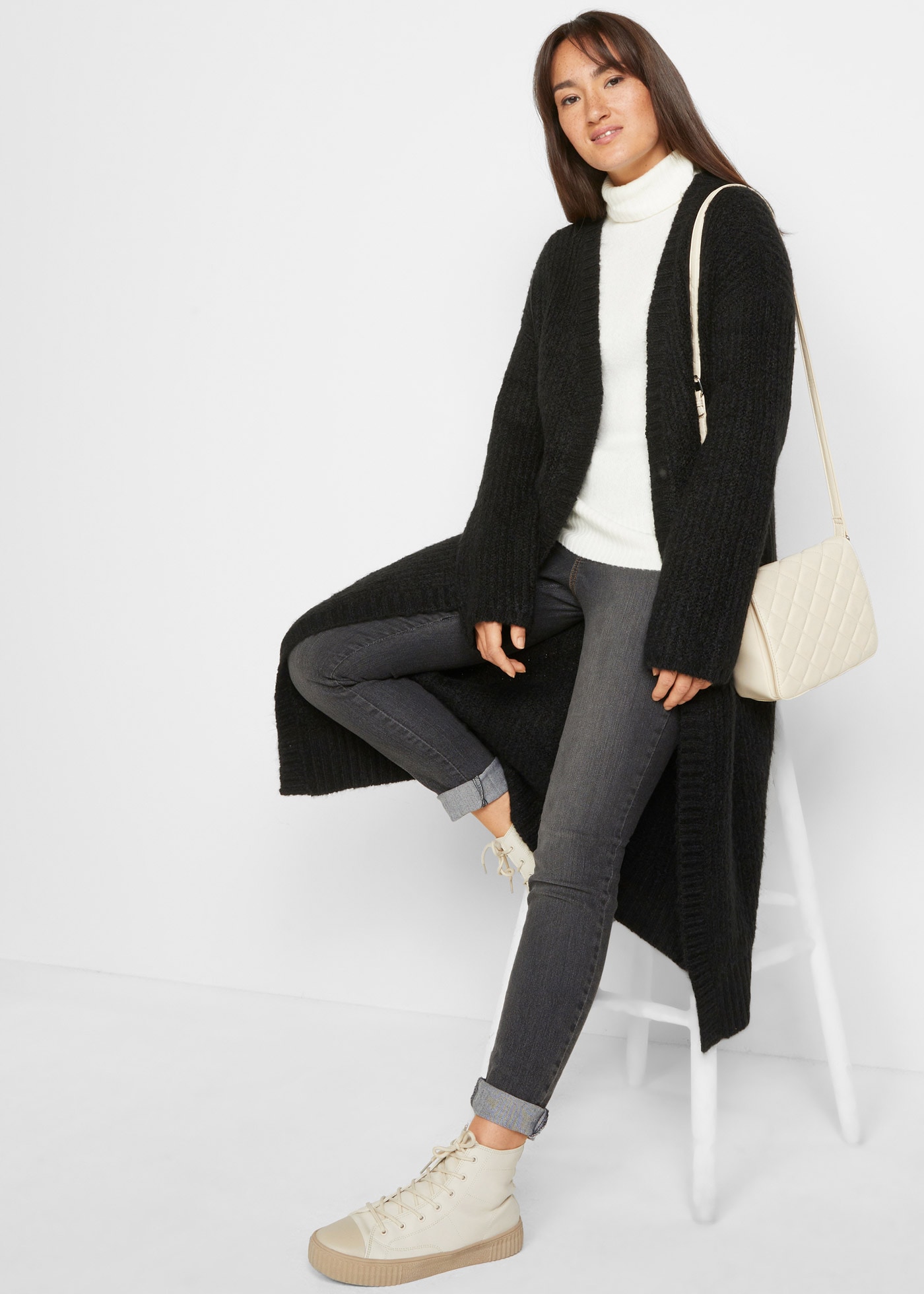 bonprix Strickmantel Lange Strickjacke