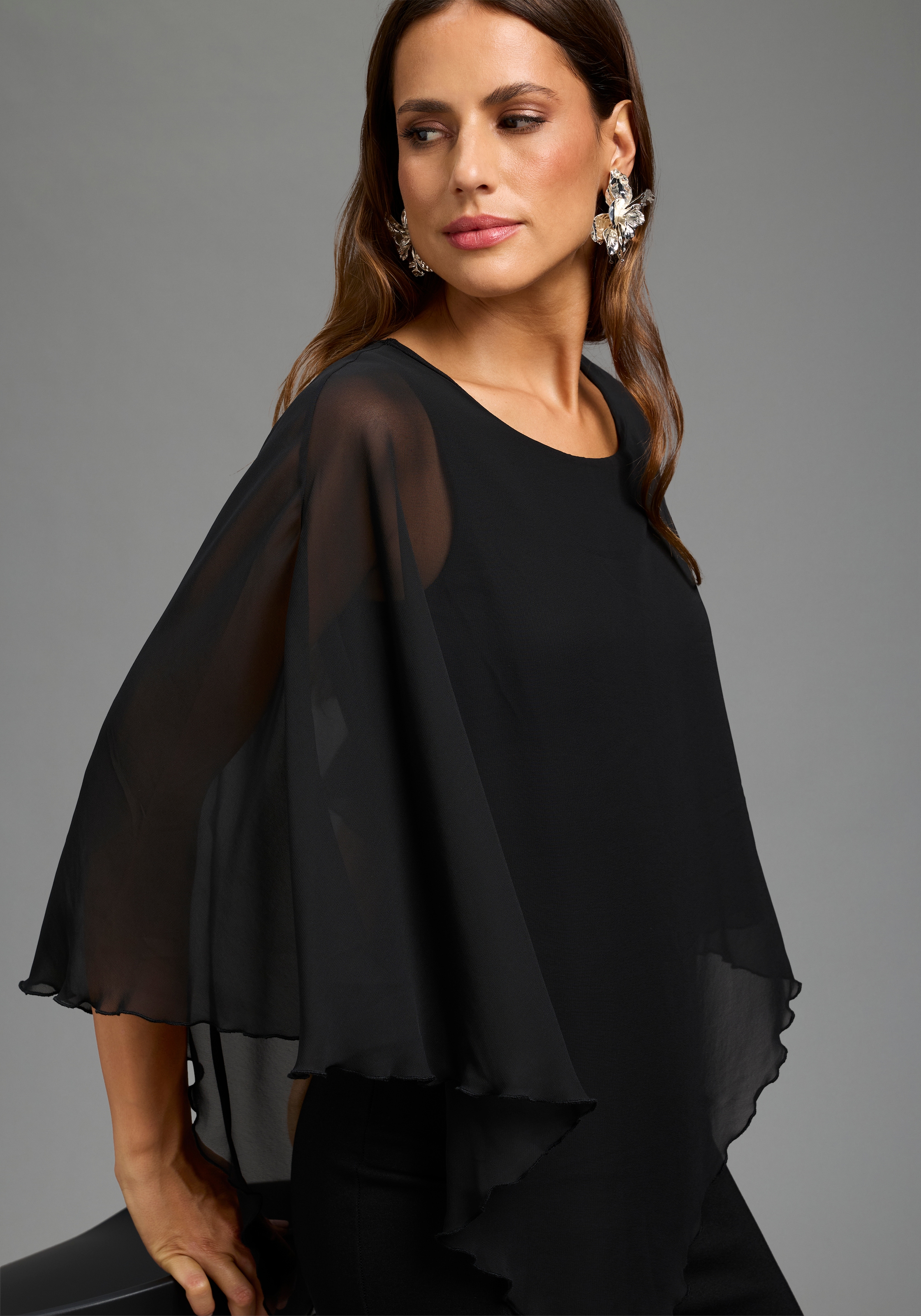 Laura Scott Abendkleid »mit Chiffon« in unifarbener Optik, aus Materialmix mit Milano Rib