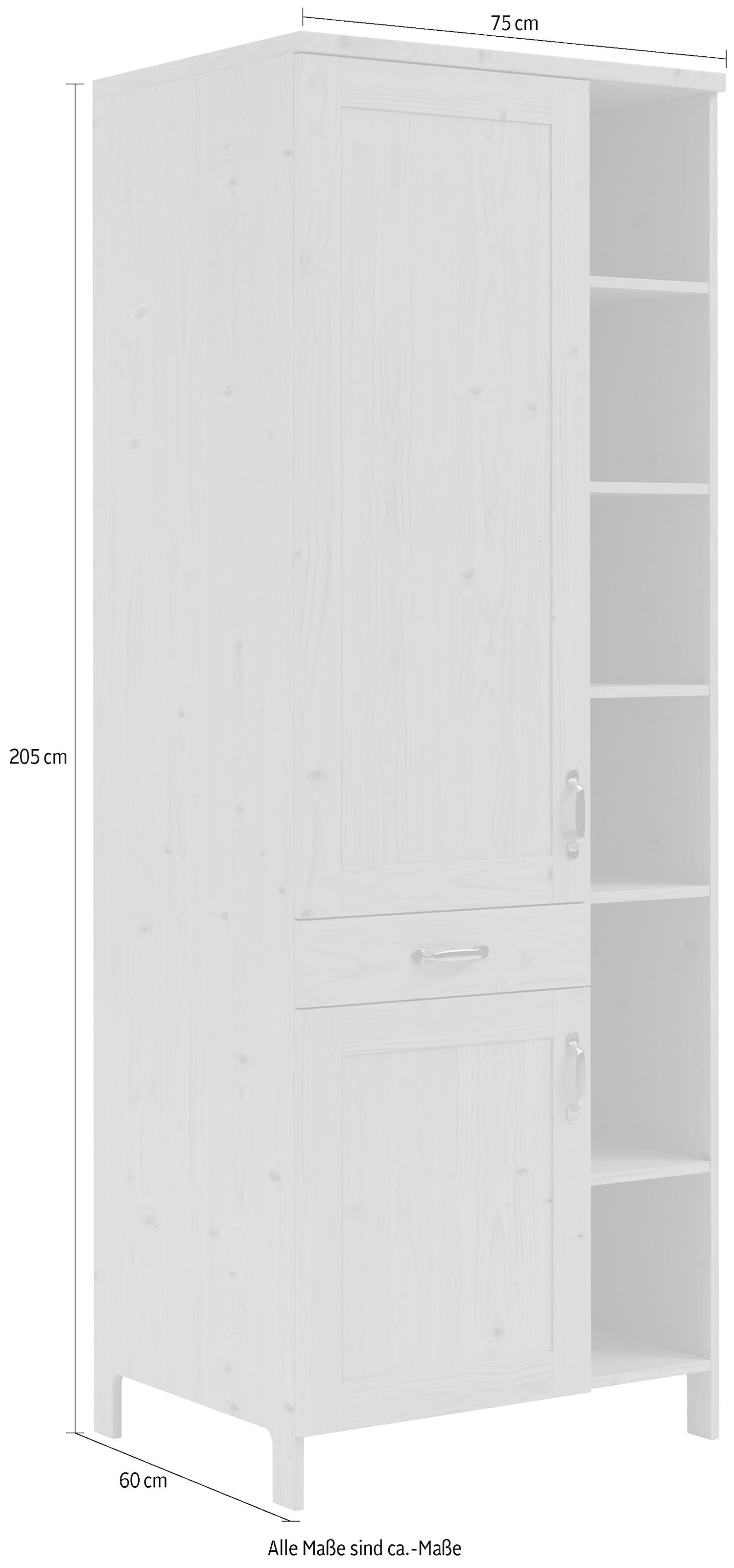 Home affaire Hochschrank »Alba«, (1 St.), Breite 75 cm, Kiefer massiv, 6 offene Fächer