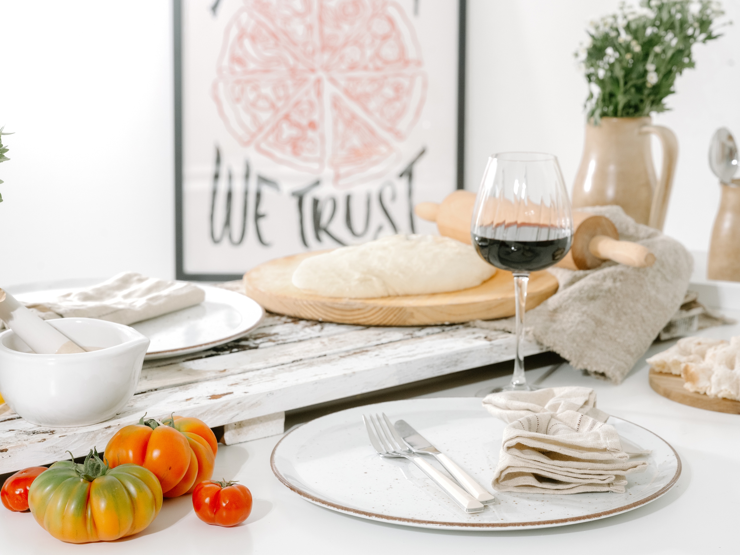 CreaTable Pizzateller »Vintage Nature, Teller-Set, 4-tlg.« Naturverbundenes Design, Vielseitig einsetzbar