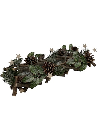 Adventsleuchter »Weihnachtsdeko«, (1 St.), mit Tannenzweigen, Blättern, Zapfen +...