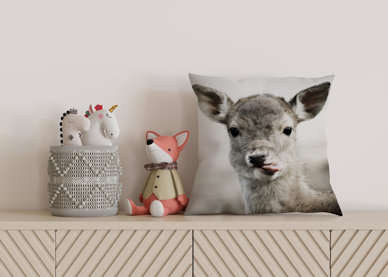 queence Dekokissen »Rehkitz«, Kissenhülle mit HD Premium Druck, geruchsneutral, 40x40cm