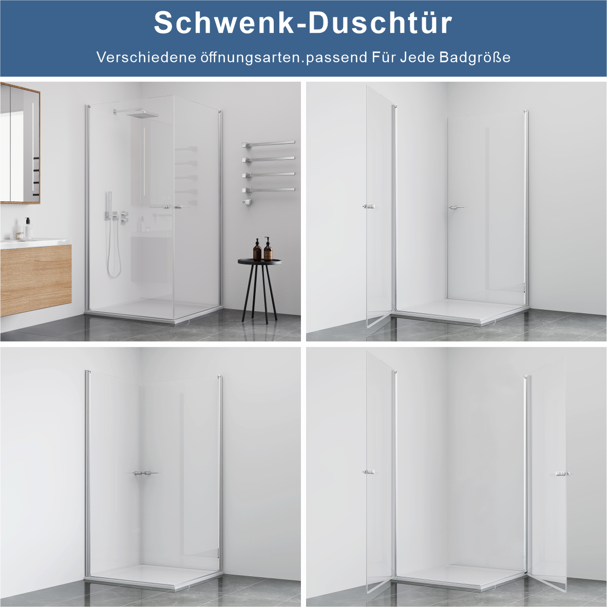 welltime Eckdusche »Firenze« Rahmenloses Design mit extravaganten Griffen, 6mm ESG