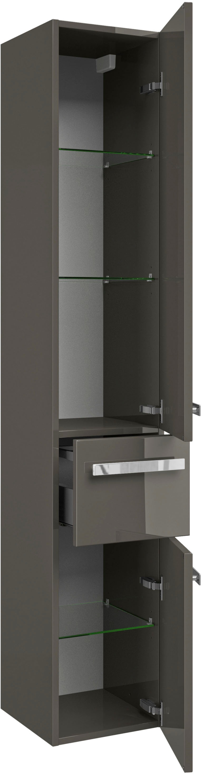 Saphir Badmöbel-Set »Serie 4005, vormontiert, Glaswaschbecken, Spiegelschrank«, (Set, 6 St.), Badezimmer-Set mit Unterschrank, Hängeschrank, Hochschrank, Türdämpfer
