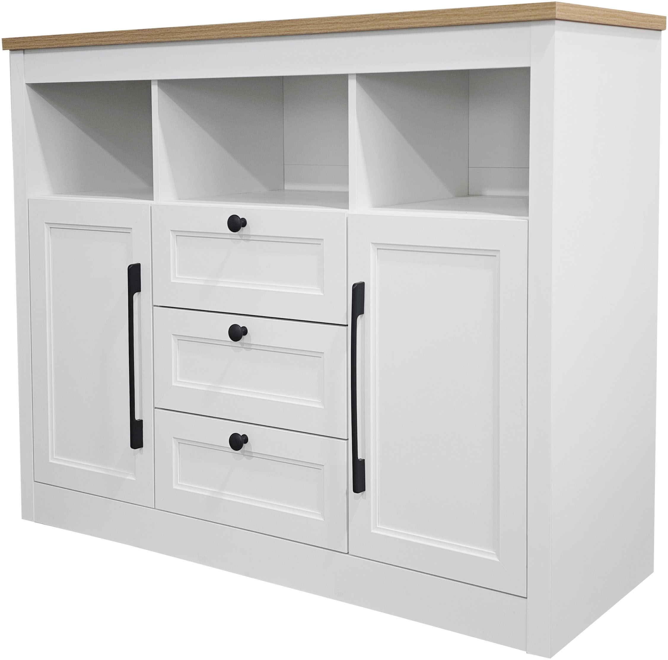 OTTO home Sideboard »Ismund«, aus MDF, mit Holz-Zierleiste, schwarzen Metallgriffen, Höhe 95 cm