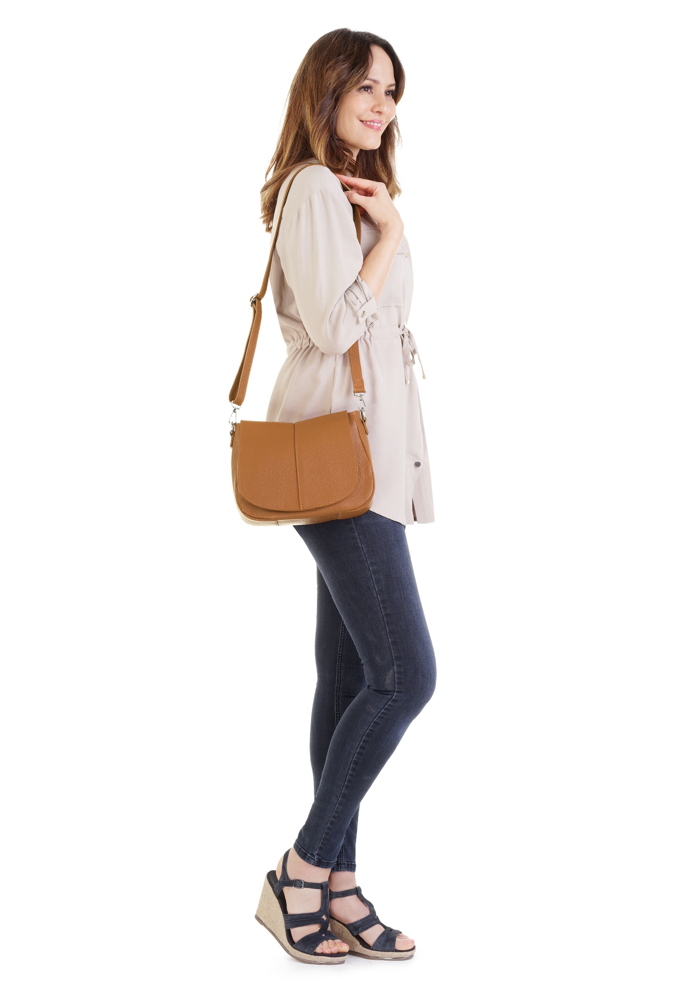 Cluty Umhängetasche, echt Leder, Made in Italy