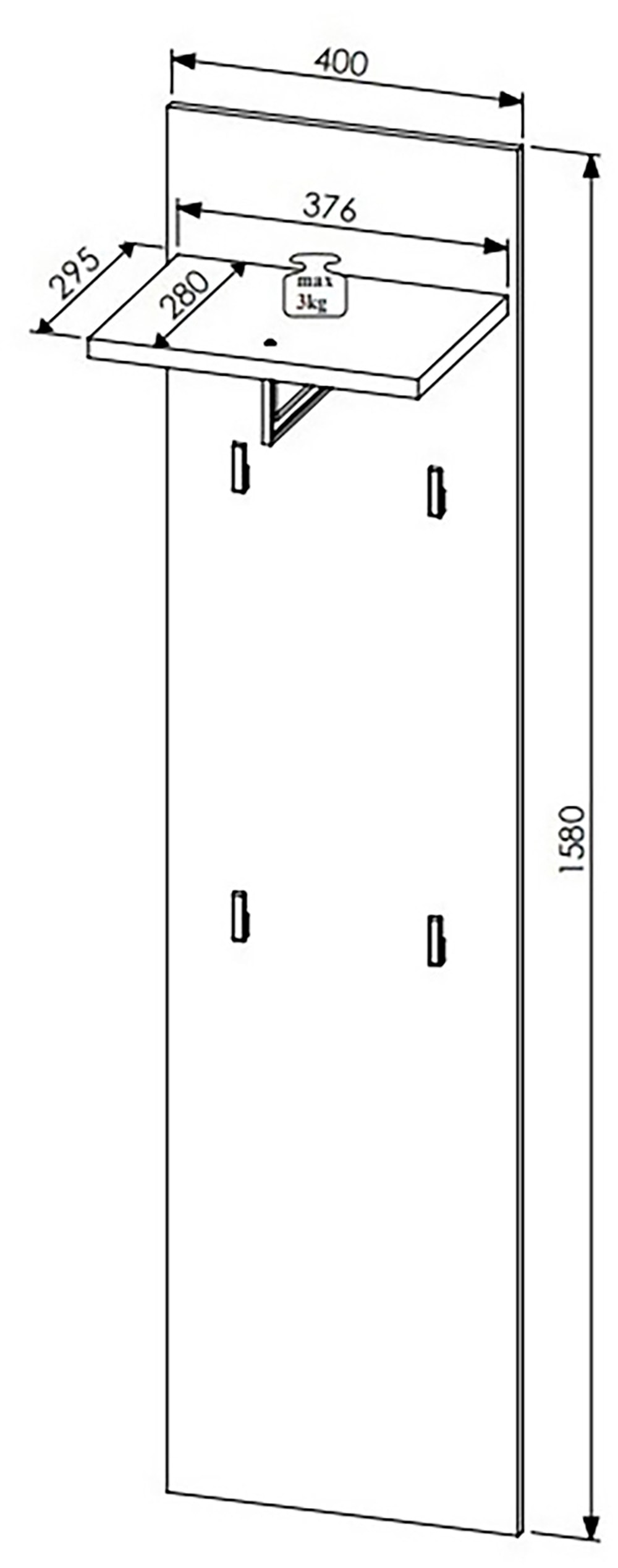 Innostyle Garderobenpaneel »BARI Graderobenpaneel, BxHxT 78x117x30 cm«, (1 St.), 4 Ablageboden, 1 Kleiderstange, 4 Haken