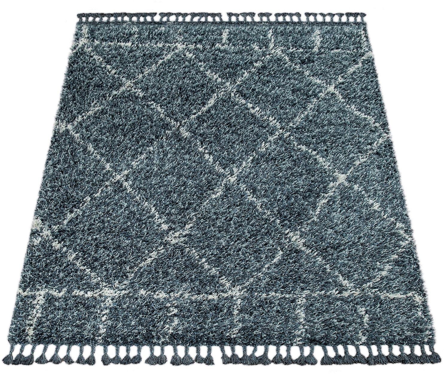 Paco Home Hochflor-Teppich »Nador 755«, rechteckig, 55 mm Höhe, Hochflor-Shaggy mit Rauten Design und Fransen, Wohnzimmer