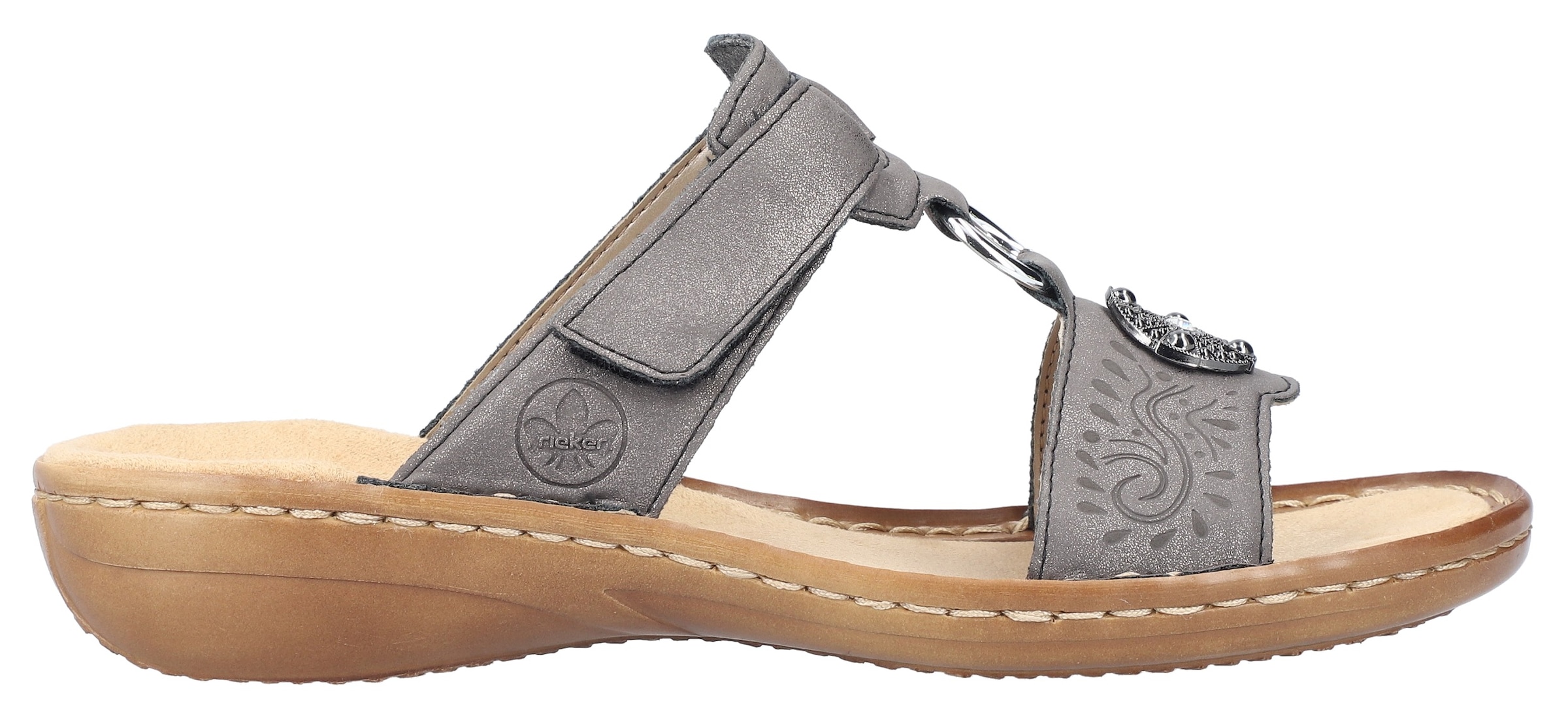 Rieker Pantolette, Keilabsatz, Sommerschuh, Schlappen Mit Schmuck-Applikation