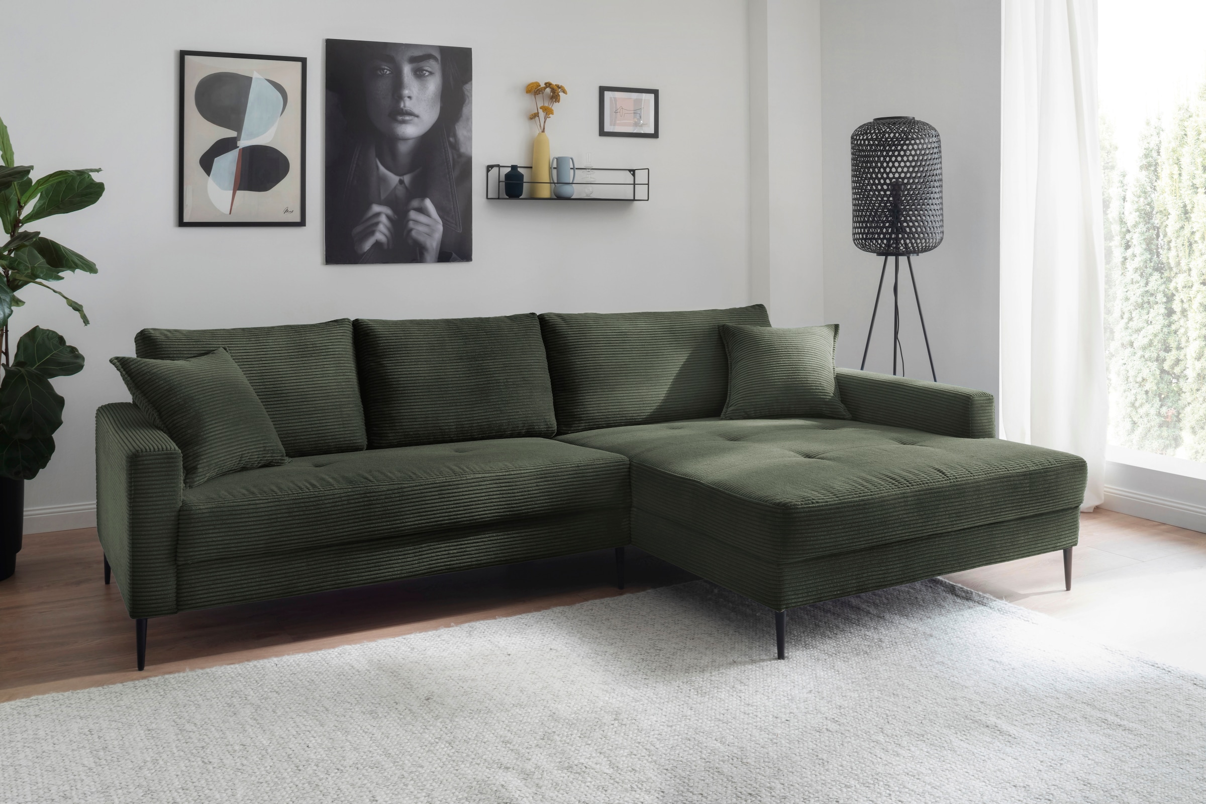 Trends by HG Ecksofa »Summer L-Form«, in Cord-Stoff mit Metallfuß