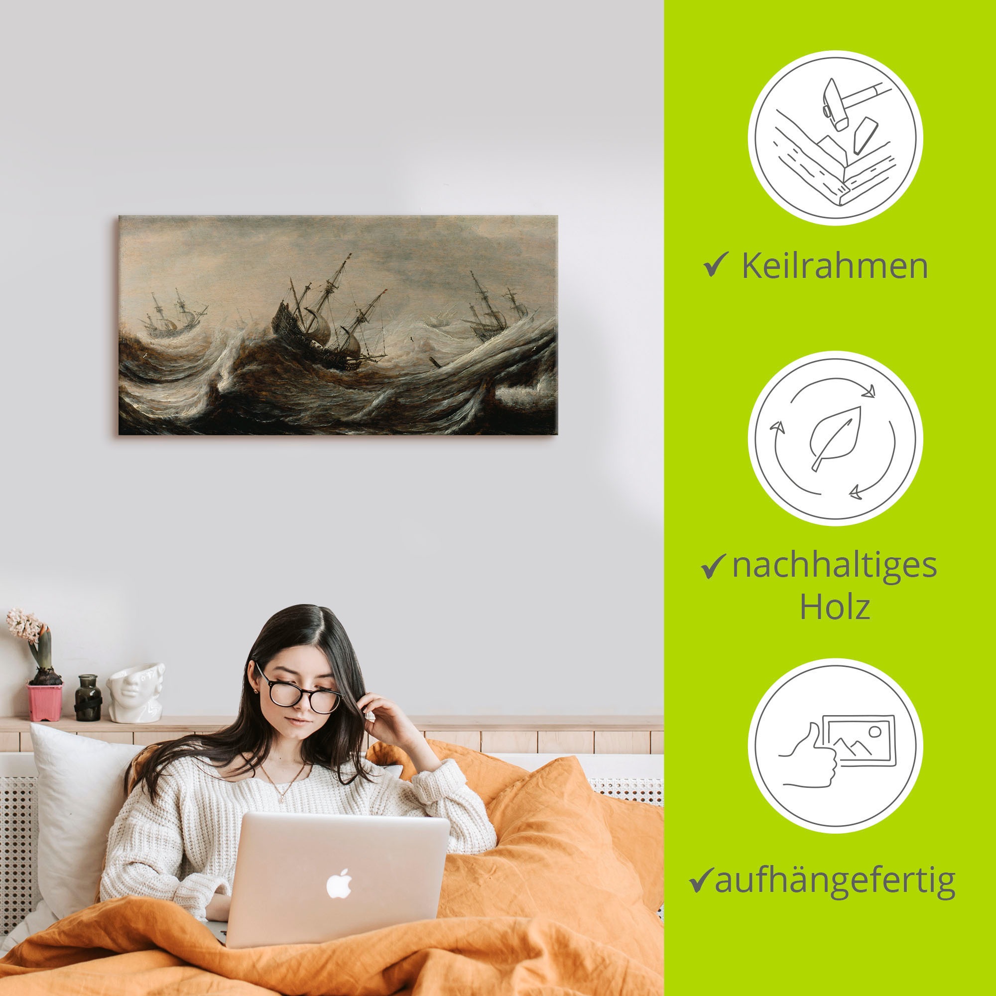 Artland Wandbild »Schiffe in stürmischer See.«, Gewässer, (1 St.), als Leinwandbild, Poster in verschied. Größen