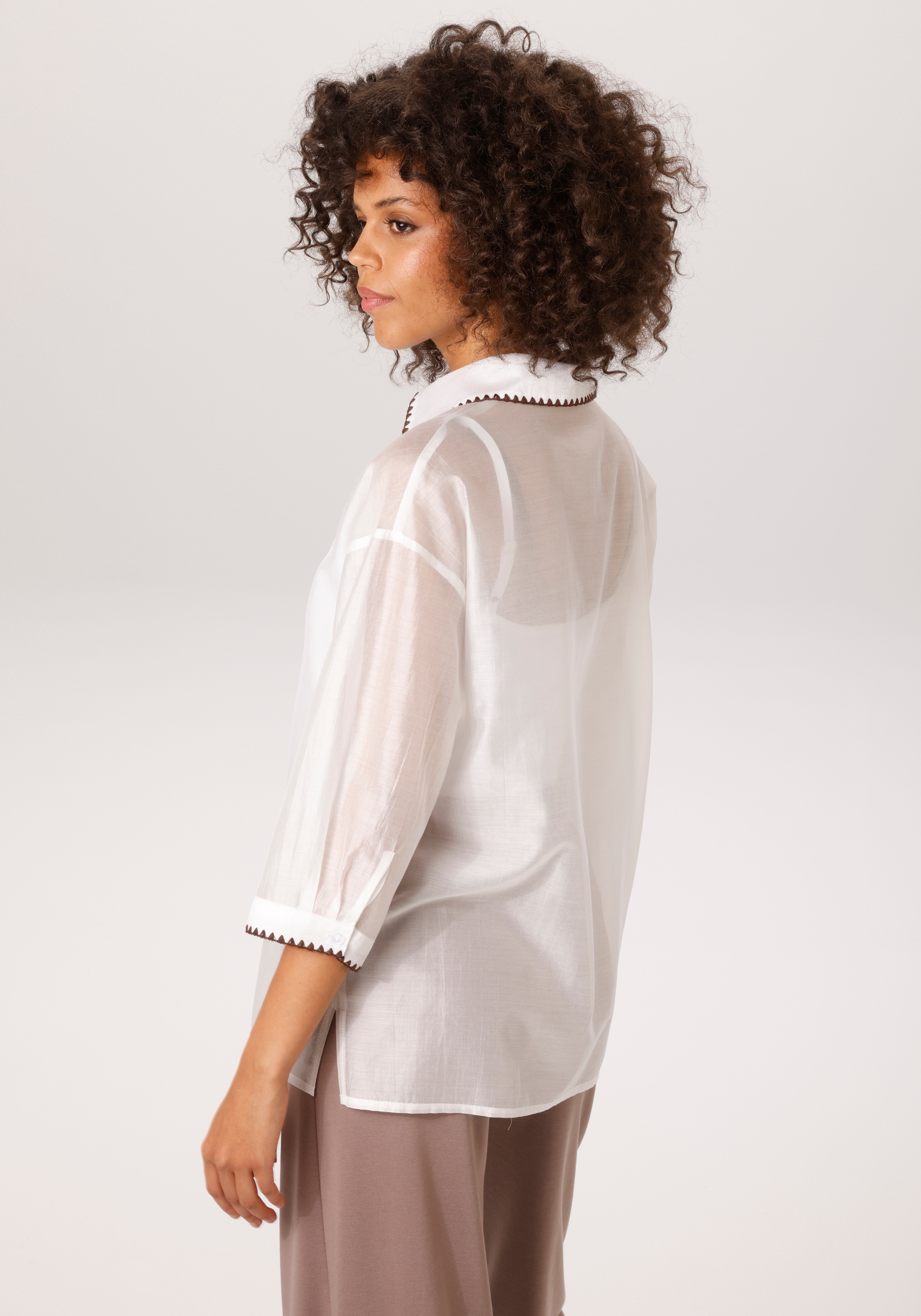 Aniston CASUAL Hemdbluse mit kontrastfarbener Häkelspitze verziert - NEUE KOLLEKTION