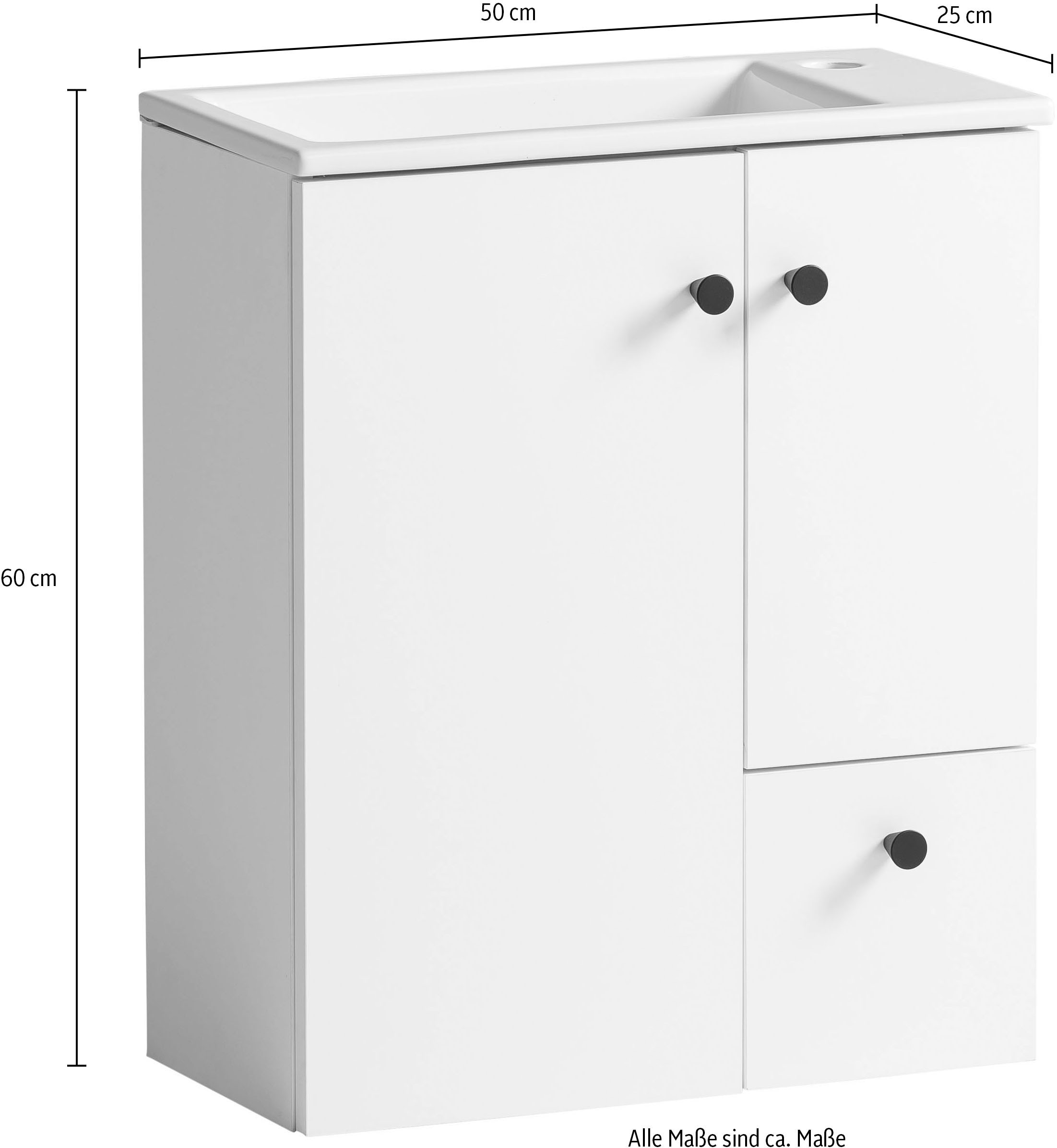 Schildmeyer Waschtisch »Balto, Breite 50 cm«, Keramikbecken, Griffe aus Metall