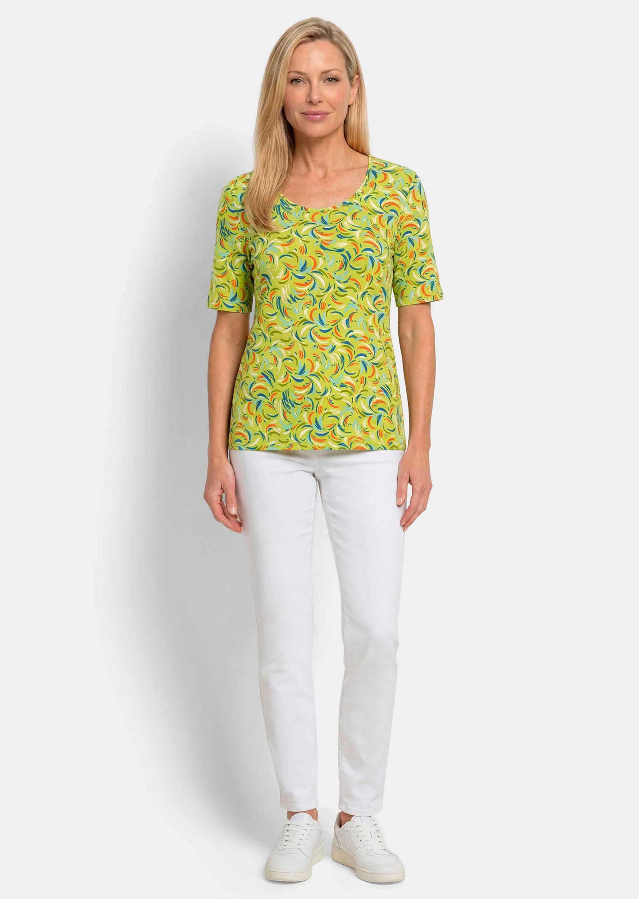 GOLDNER Kurzarmshirt »Kurzgröße Viskoseshirt mit frischem All-over-Print« stretchbequemer Viskosejersey