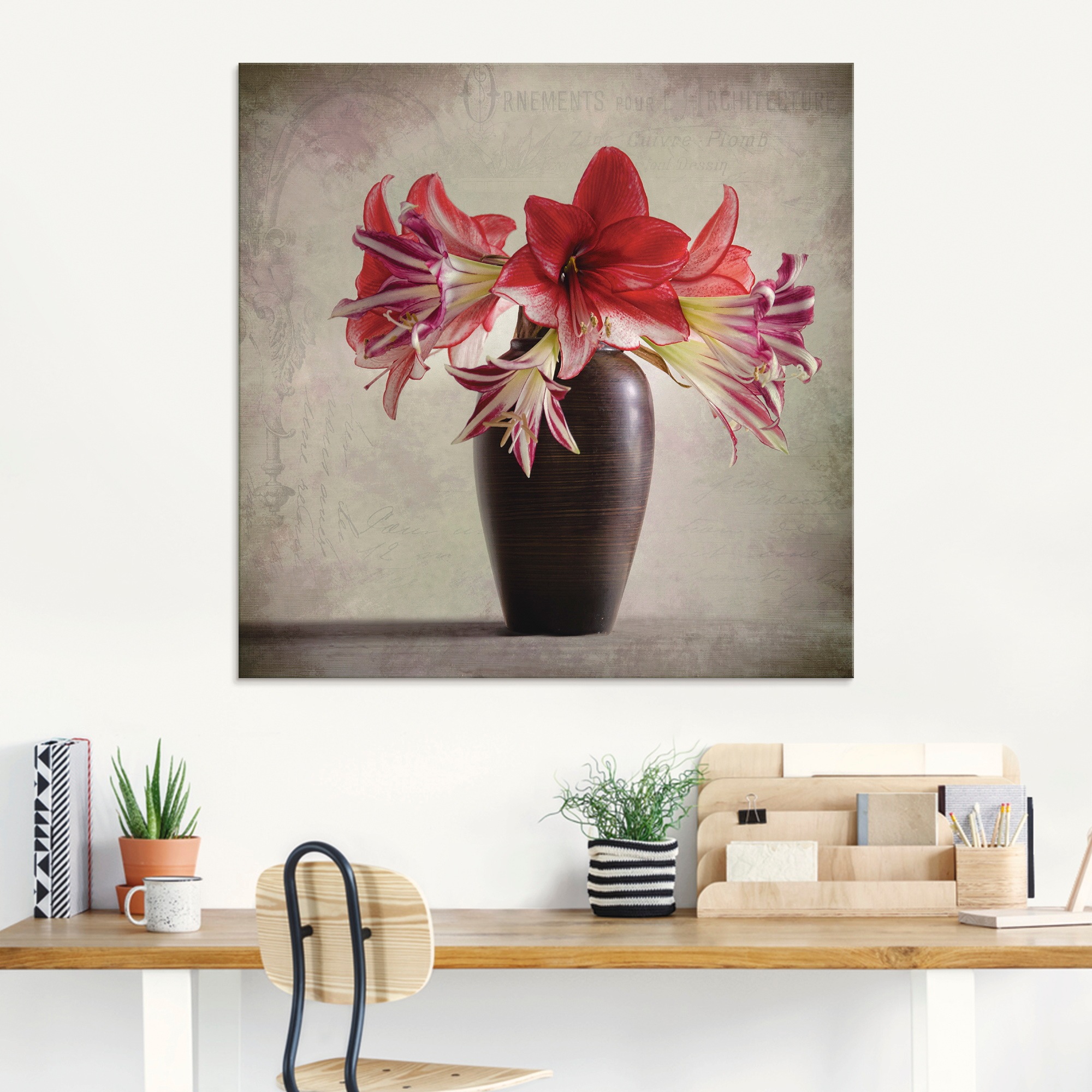Artland Glasbild »Amaryllis Vintage II«, Blumen, (1 St.), in verschiedenen Größen